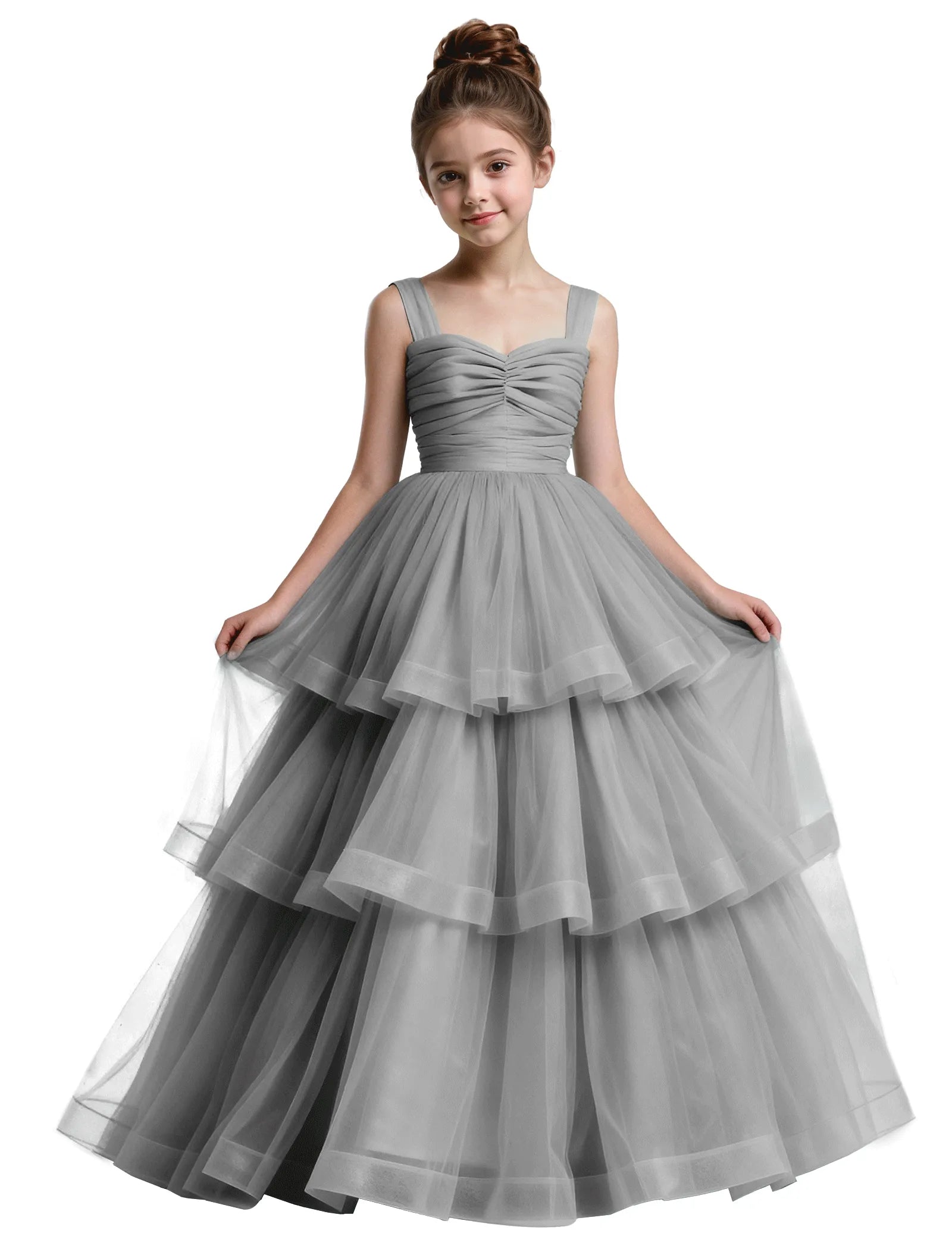 Layered Tulle Princess Ball Gown With Bow Back