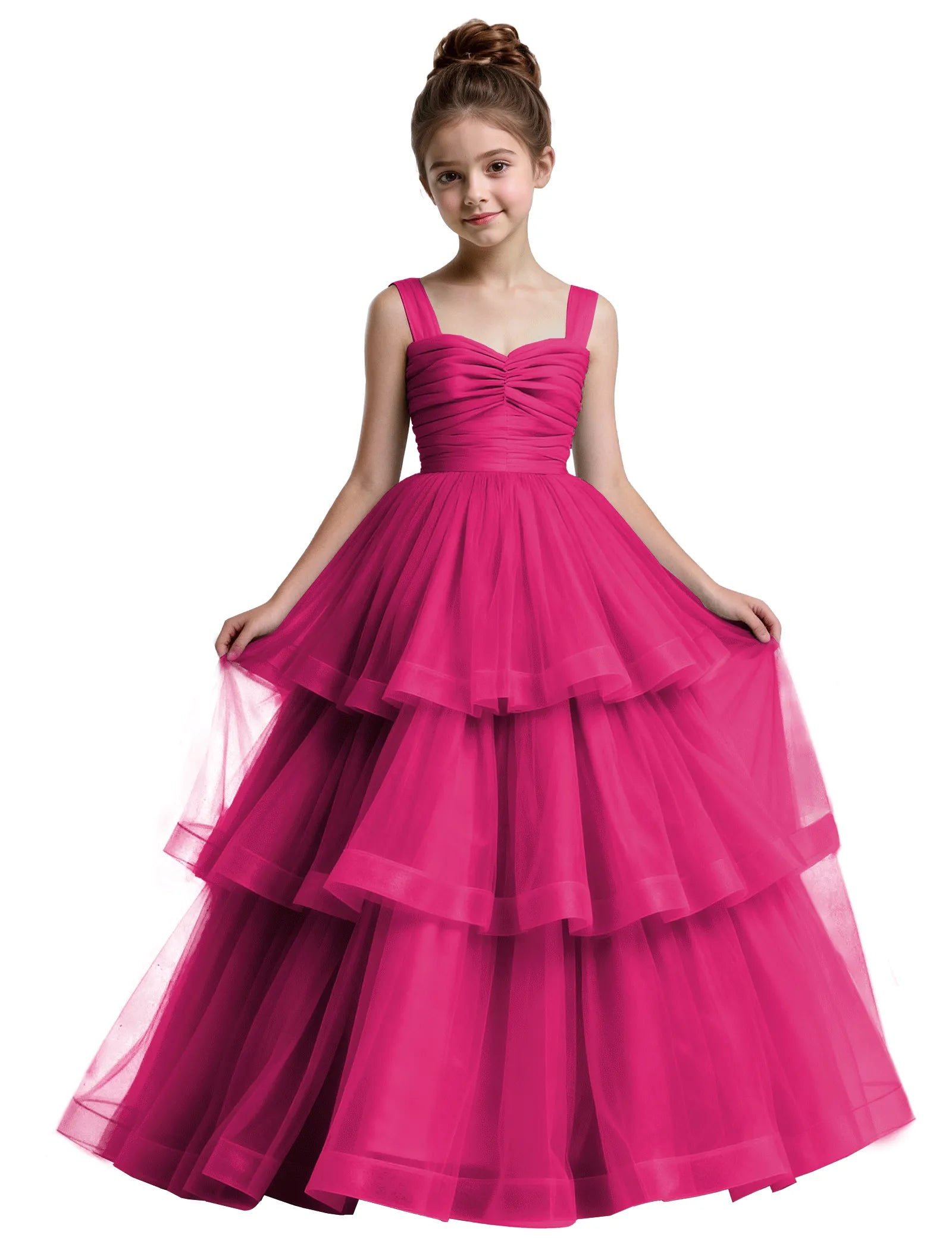 Layered Tulle Princess Ball Gown With Bow Back