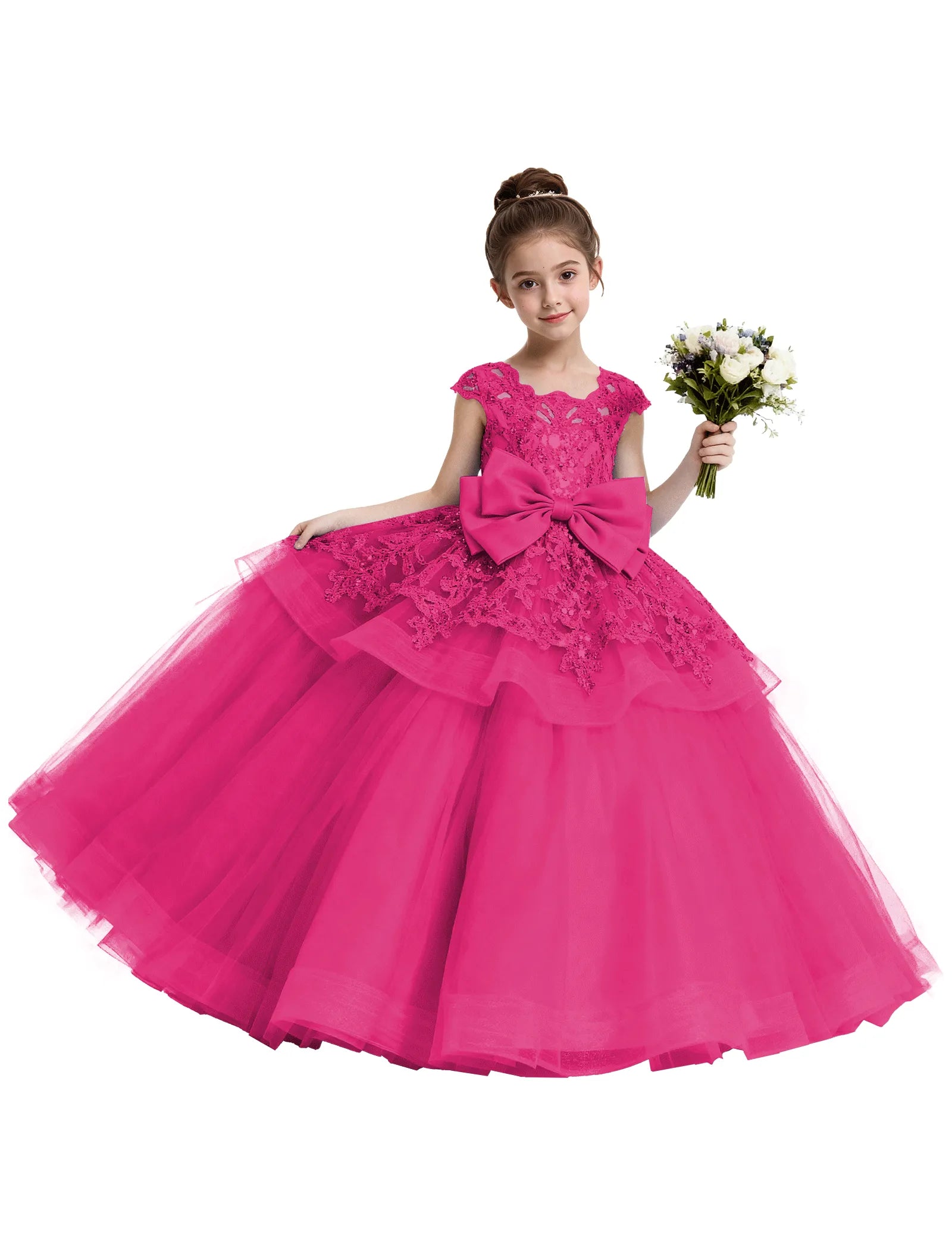 Lace Tulle Flower Girl Dress with Big Bow