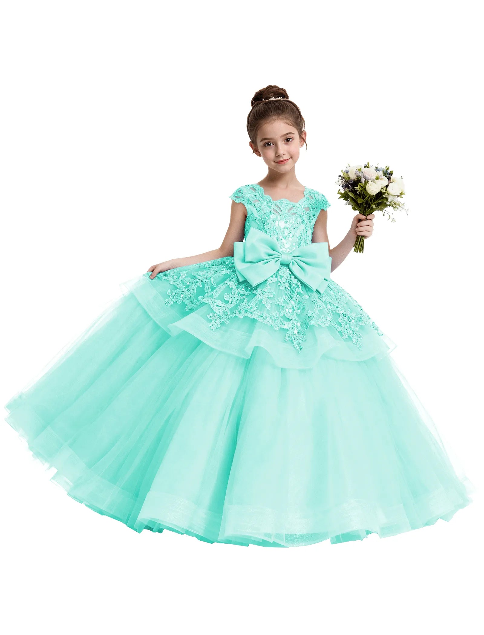 Lace Tulle Flower Girl Dress with Big Bow