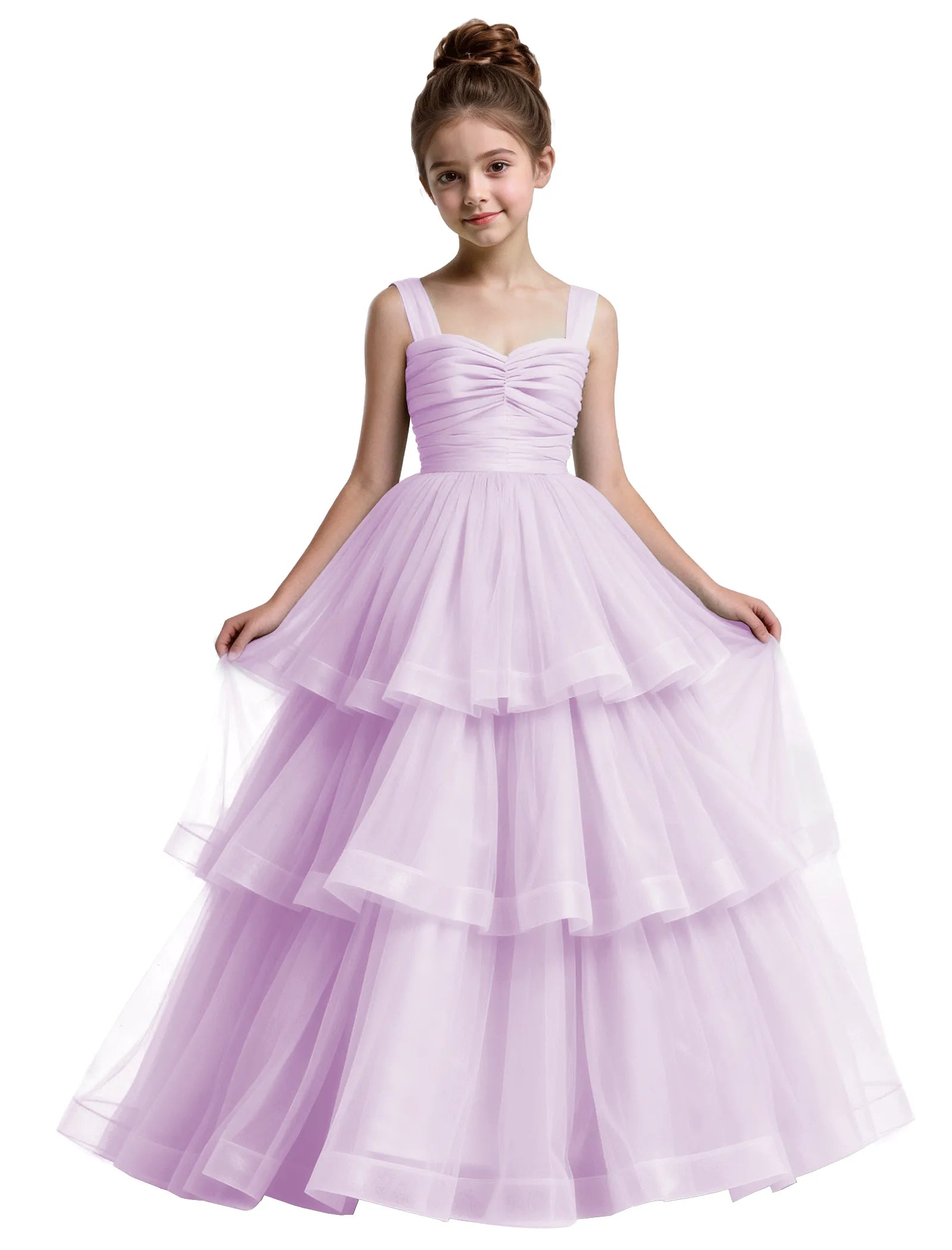 Layered Tulle Princess Ball Gown With Bow Back