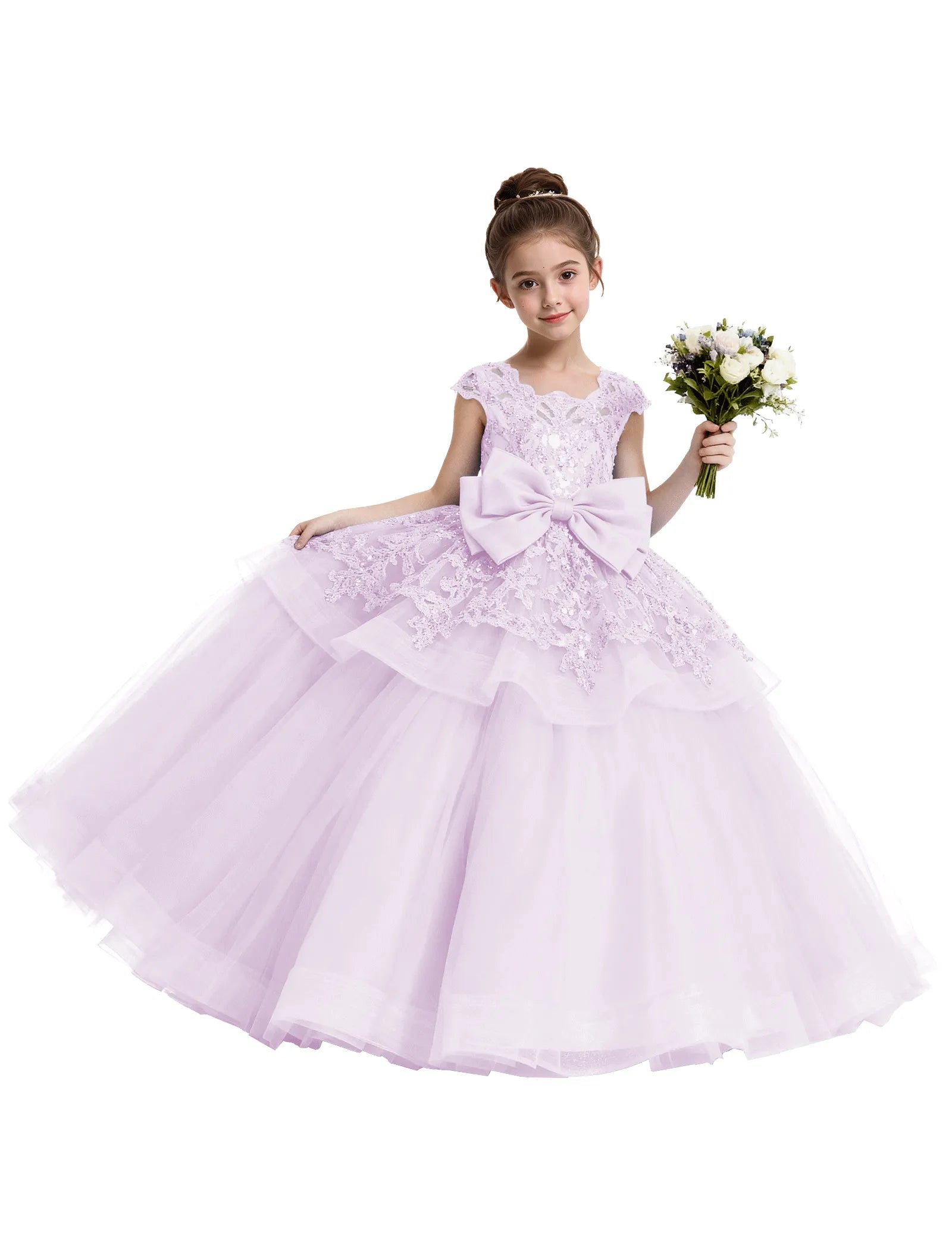 Lace Tulle Flower Girl Dress with Big Bow