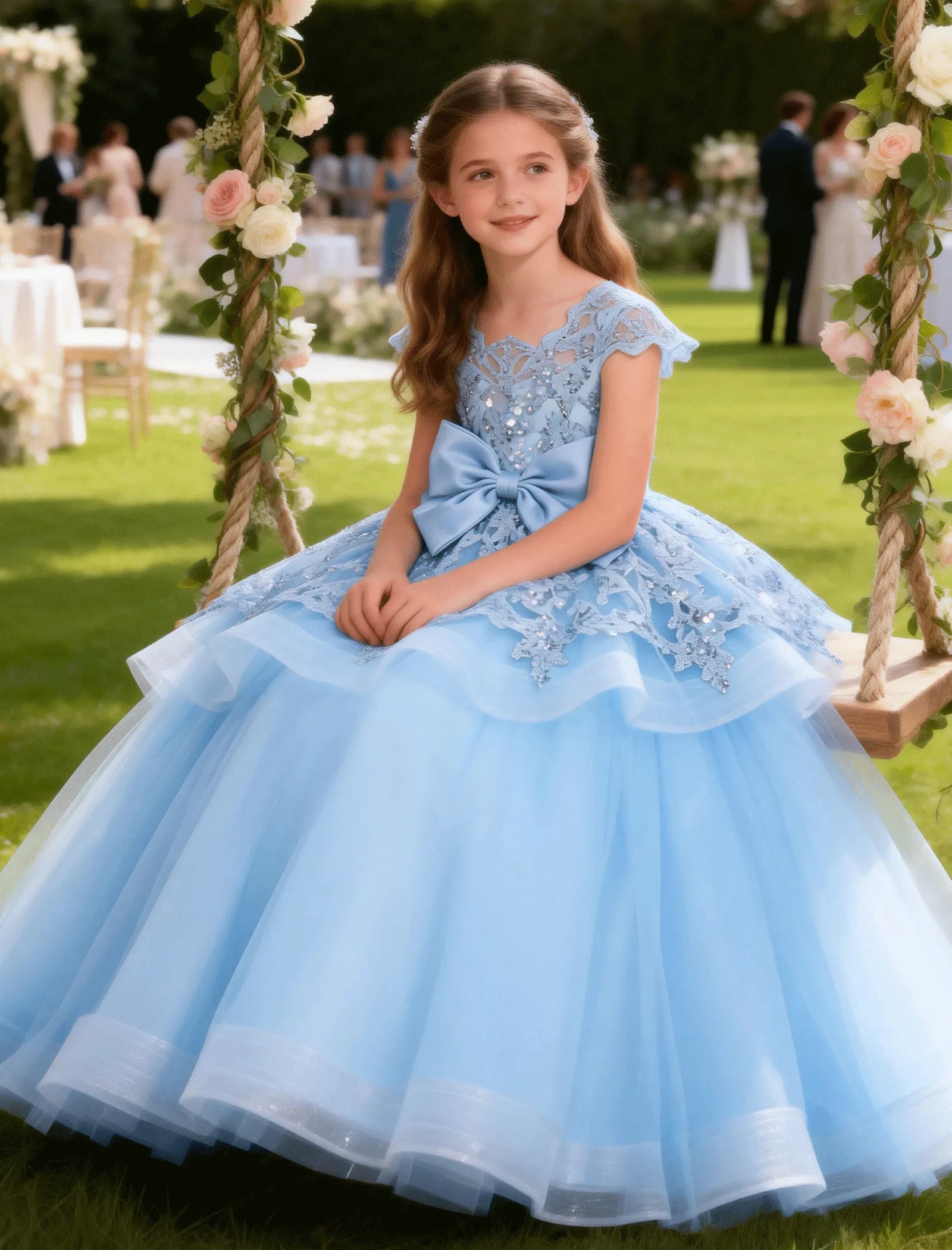 Lace Tulle Flower Girl Dress with Big Bow