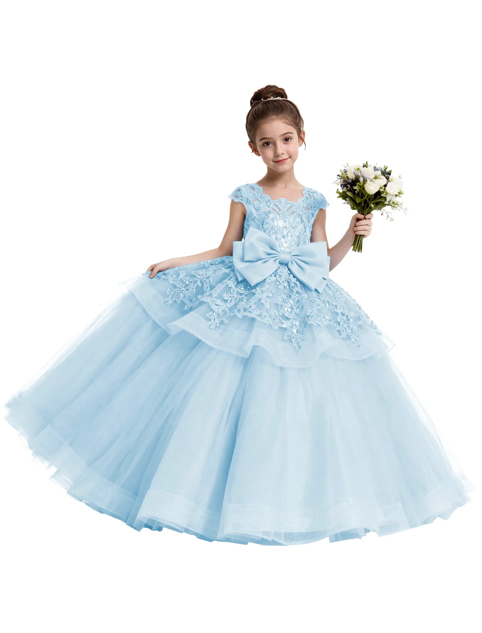 Lace Tulle Flower Girl Dress with Big Bow