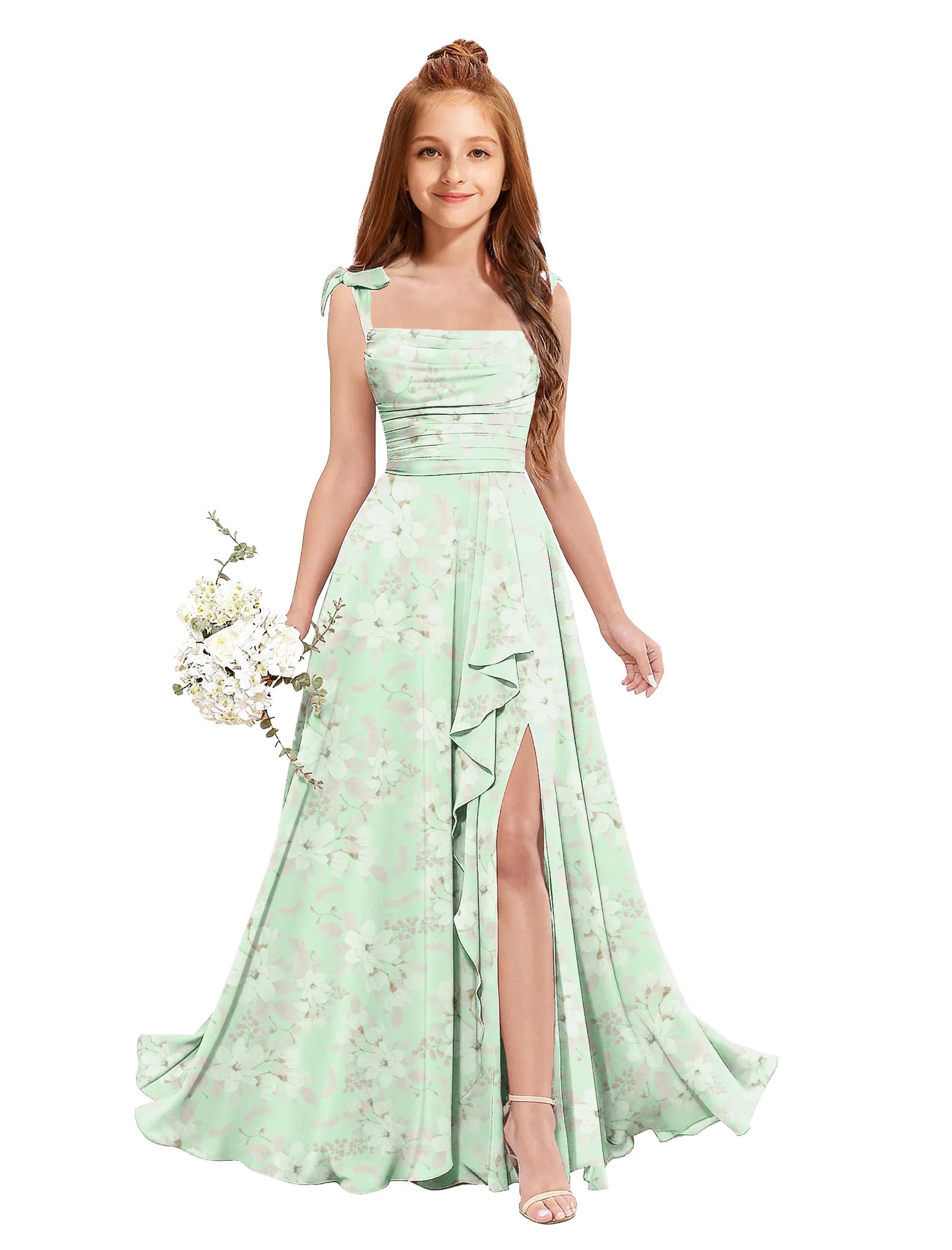 Elegant Girls Floral Print Maxi Gown