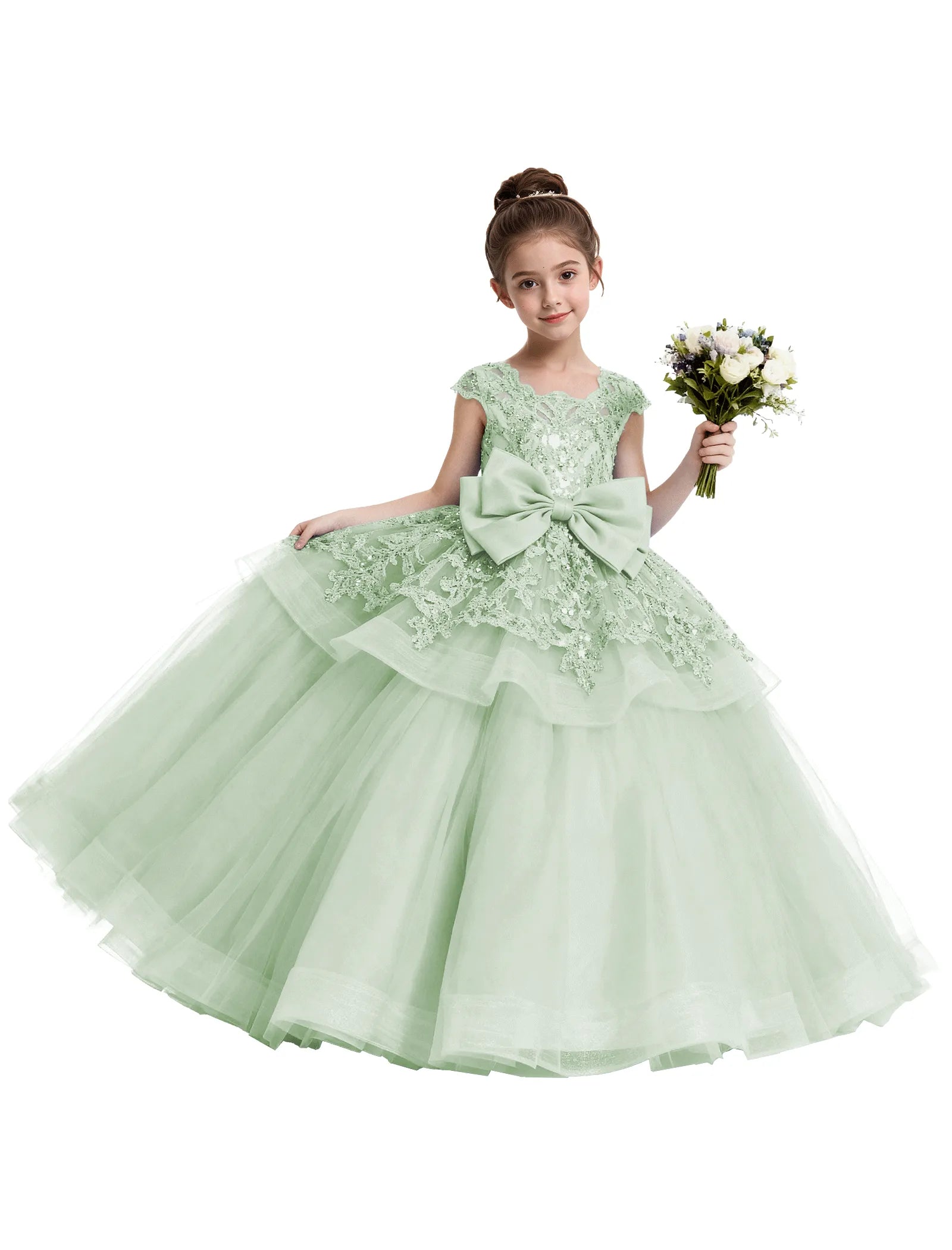 Lace Tulle Flower Girl Dress with Big Bow