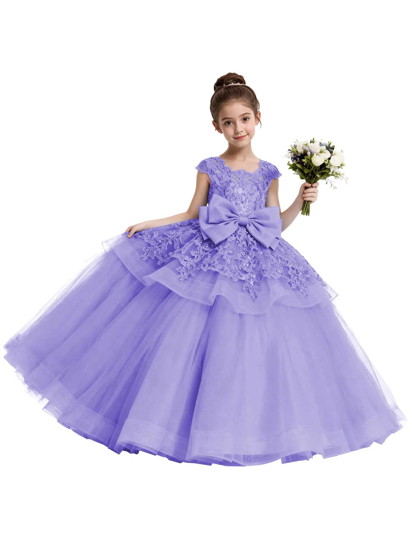 Lace Tulle Flower Girl Dress with Big Bow