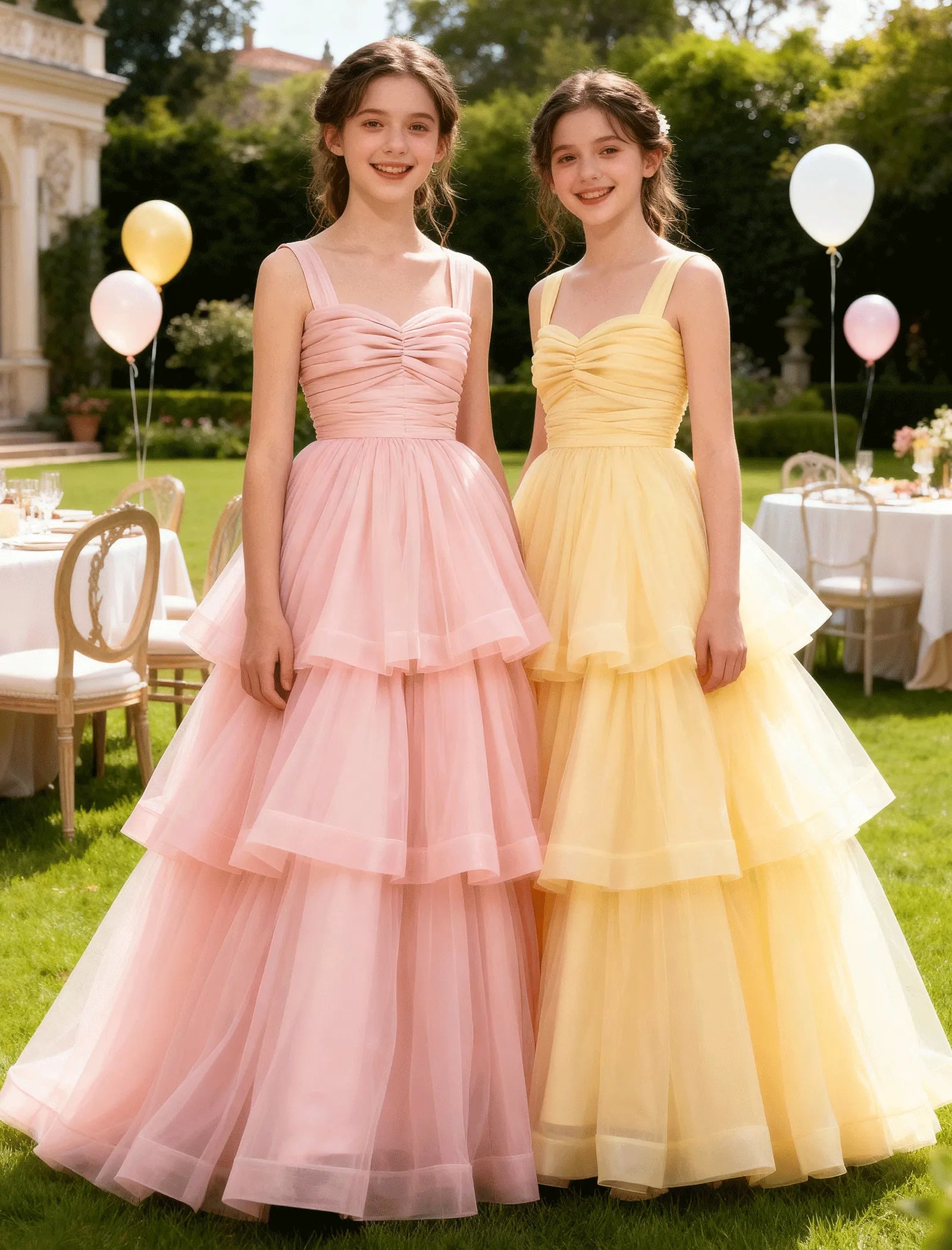 Layered Tulle Princess Ball Gown With Bow Back