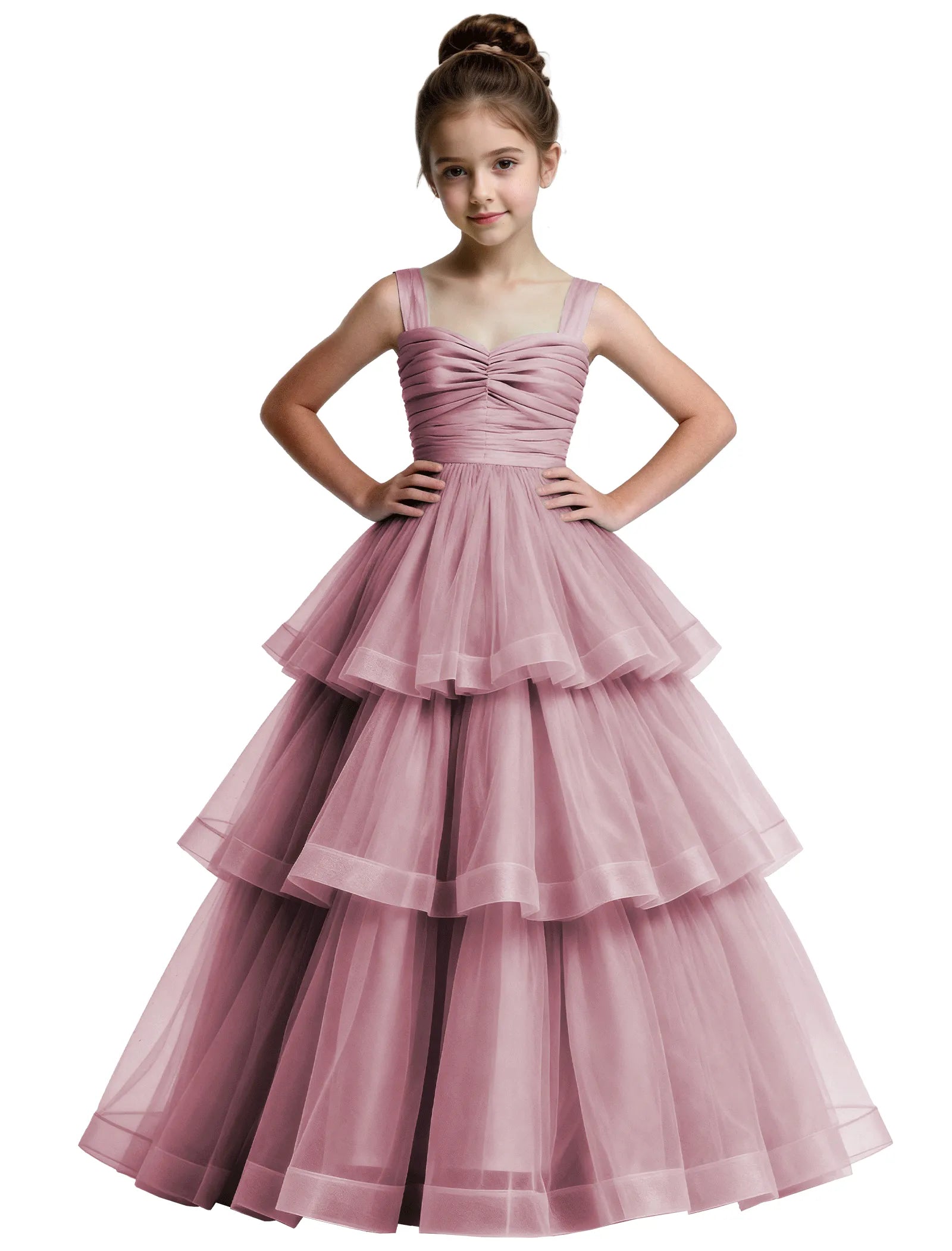 Layered Tulle Princess Ball Gown With Bow Back
