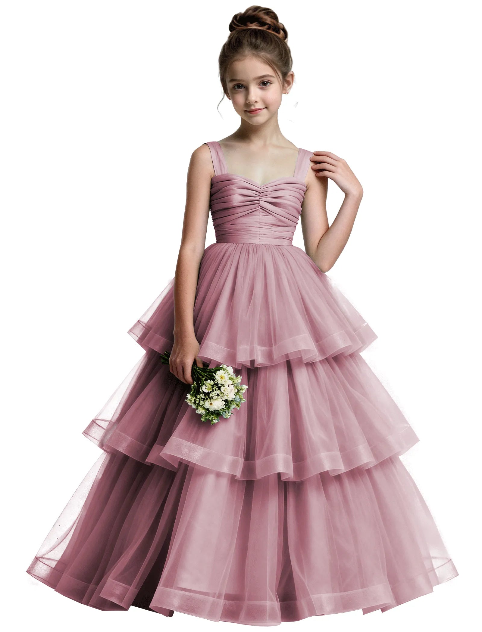 Layered Tulle Princess Ball Gown With Bow Back