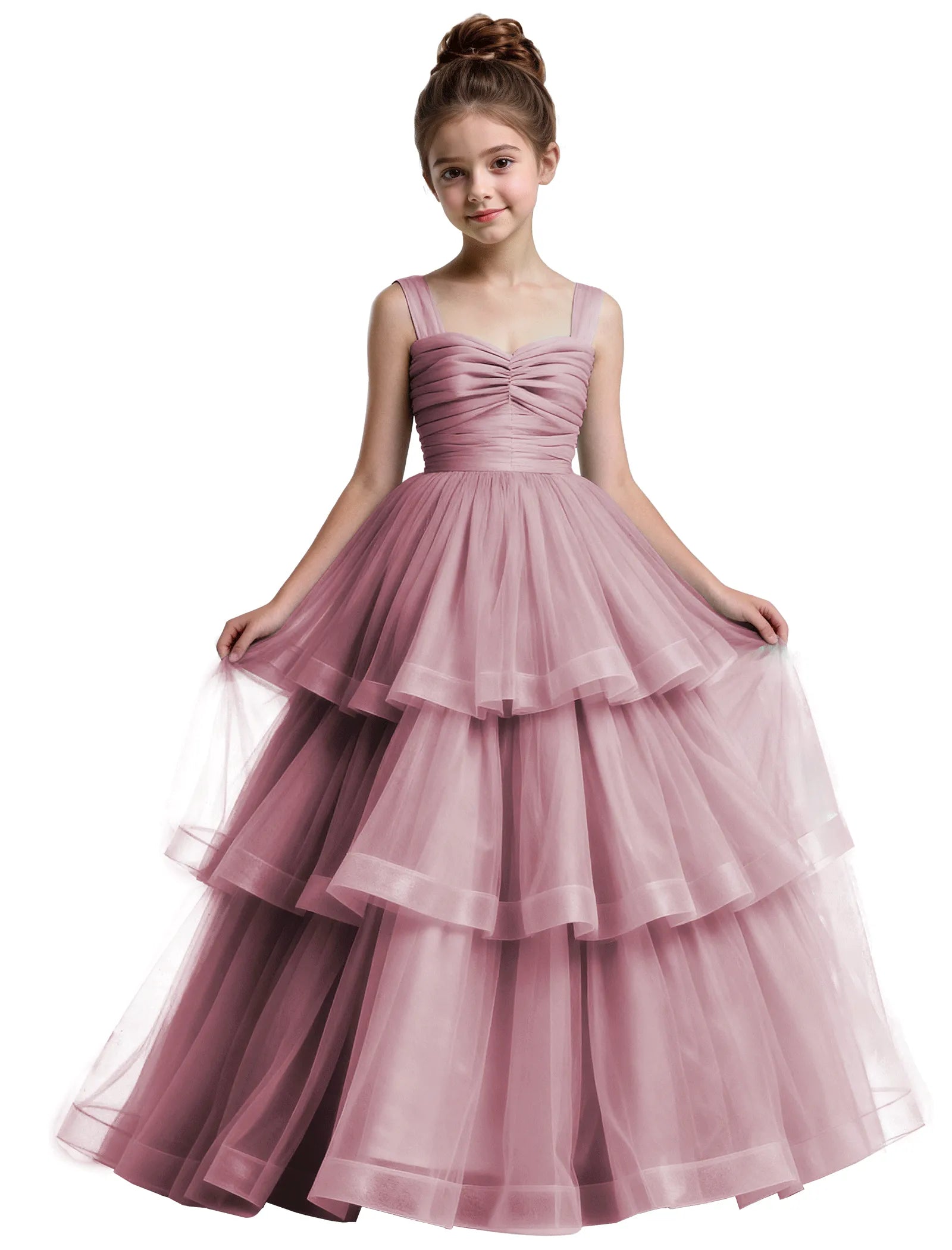 Layered Tulle Princess Ball Gown With Bow Back