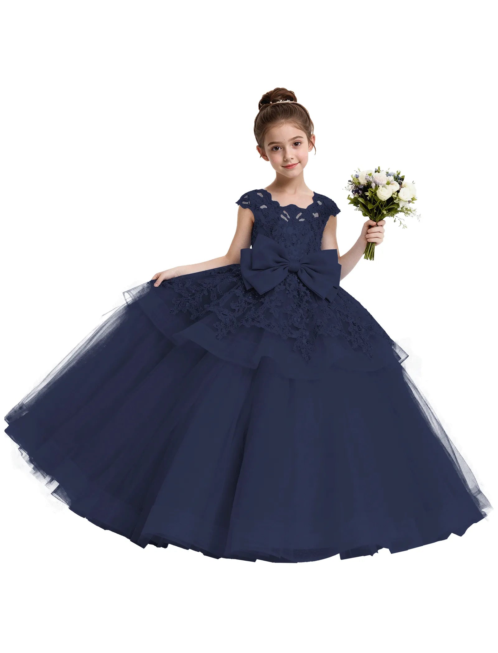 Lace Tulle Flower Girl Dress with Big Bow