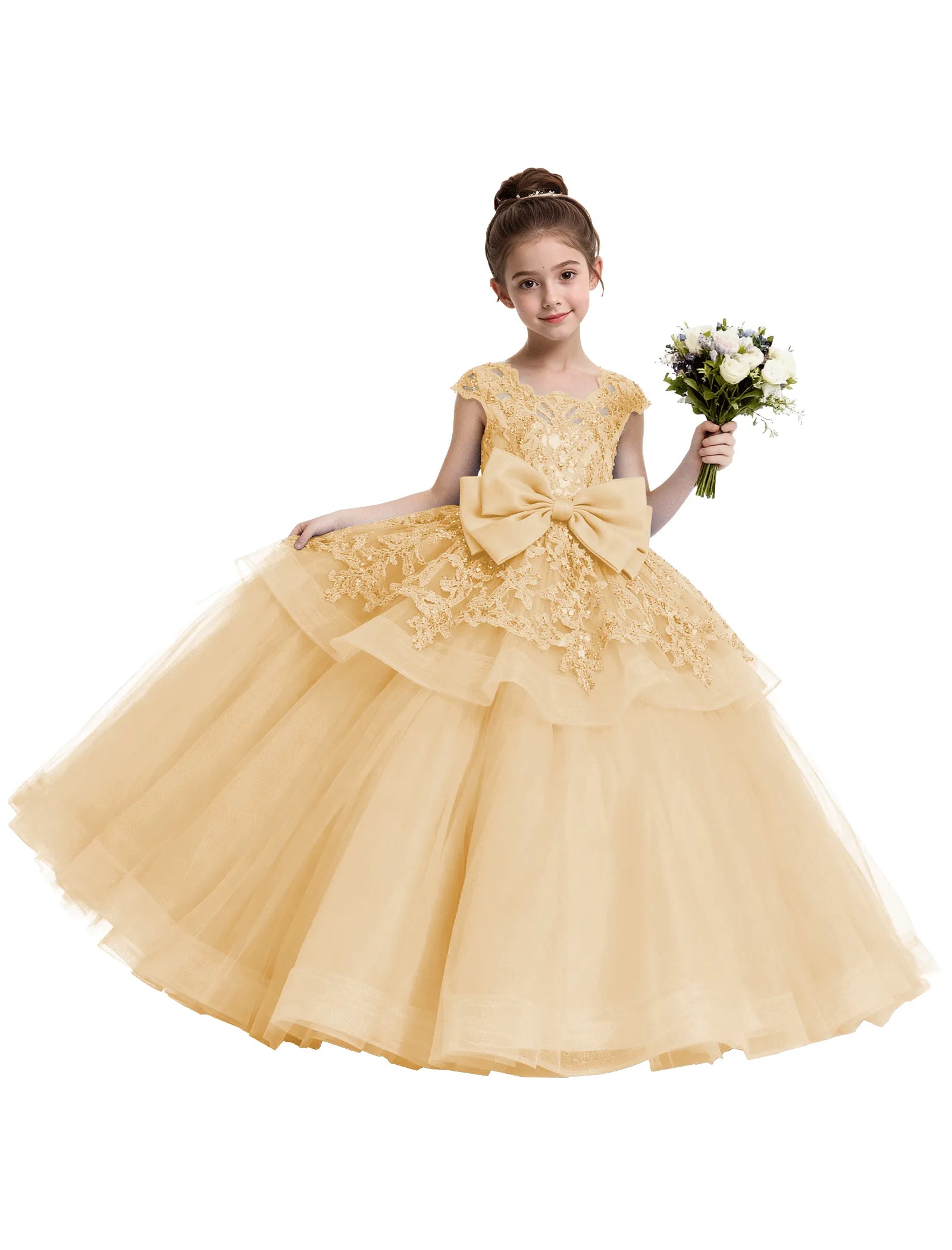 Lace Tulle Flower Girl Dress with Big Bow