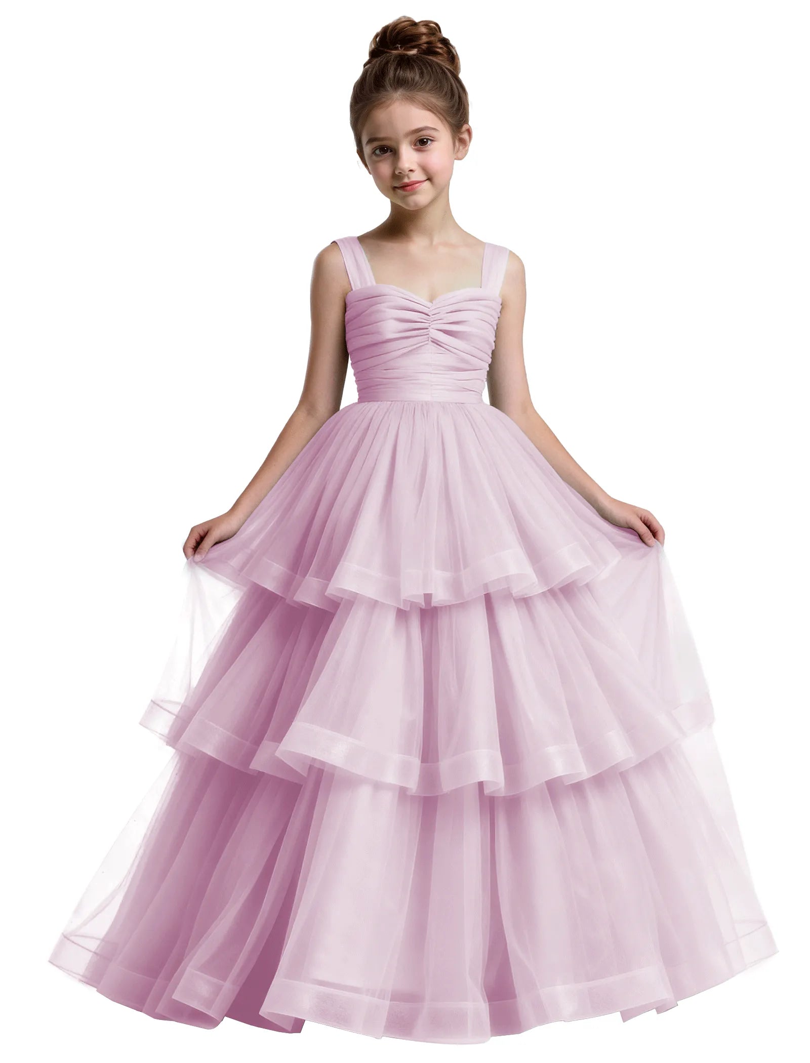 Layered Tulle Princess Ball Gown With Bow Back