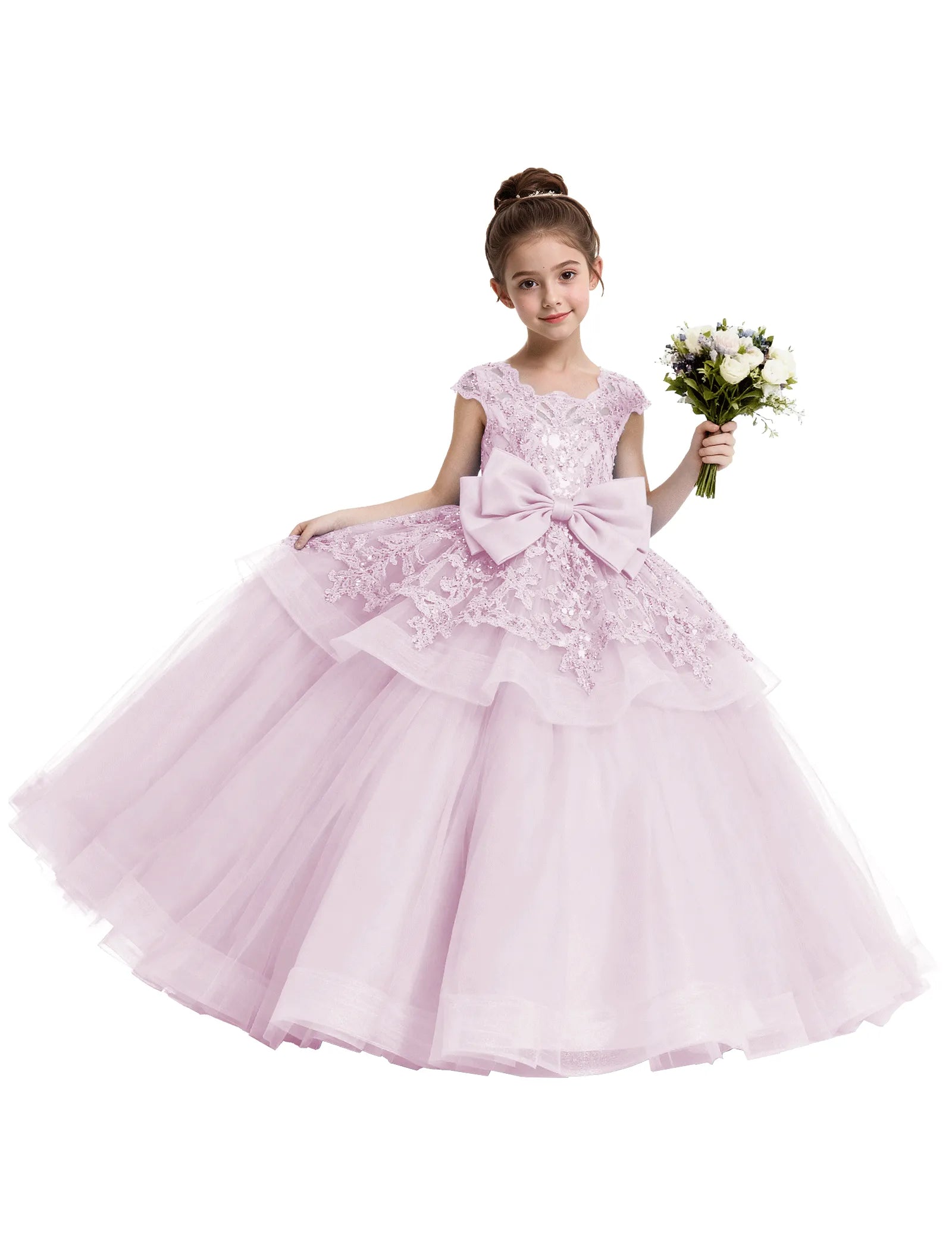 Lace Tulle Flower Girl Dress with Big Bow