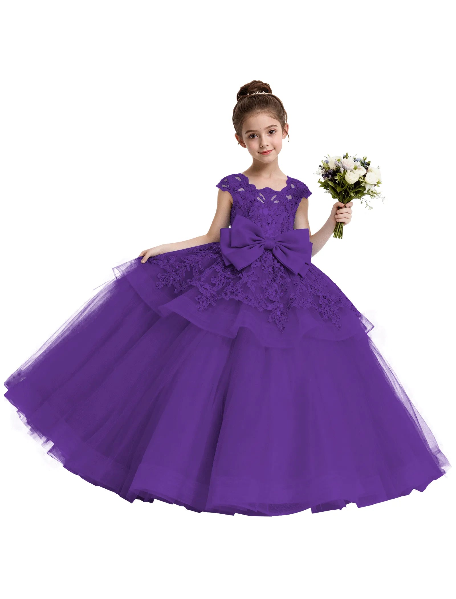 Lace Tulle Flower Girl Dress with Big Bow