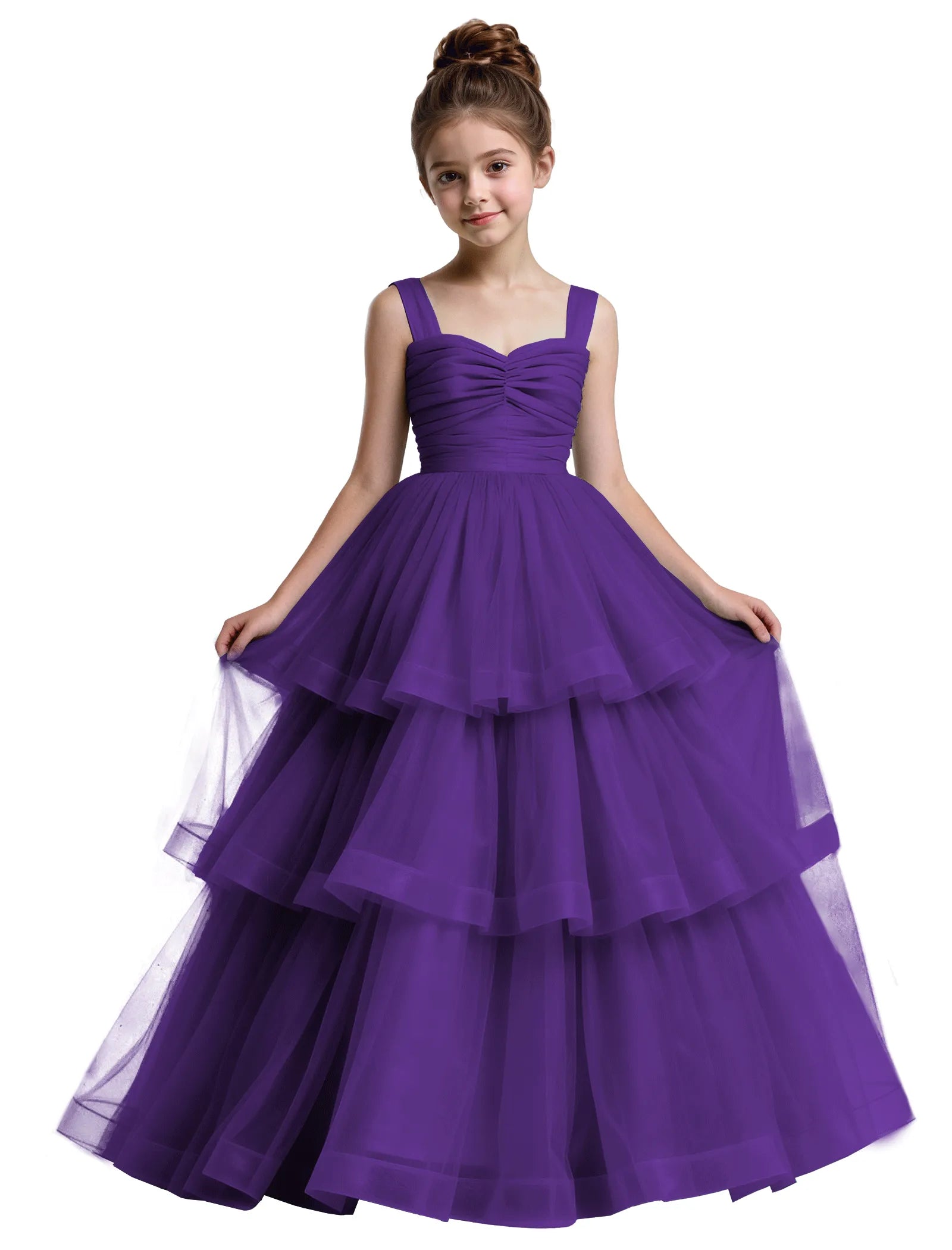 Layered Tulle Princess Ball Gown With Bow Back