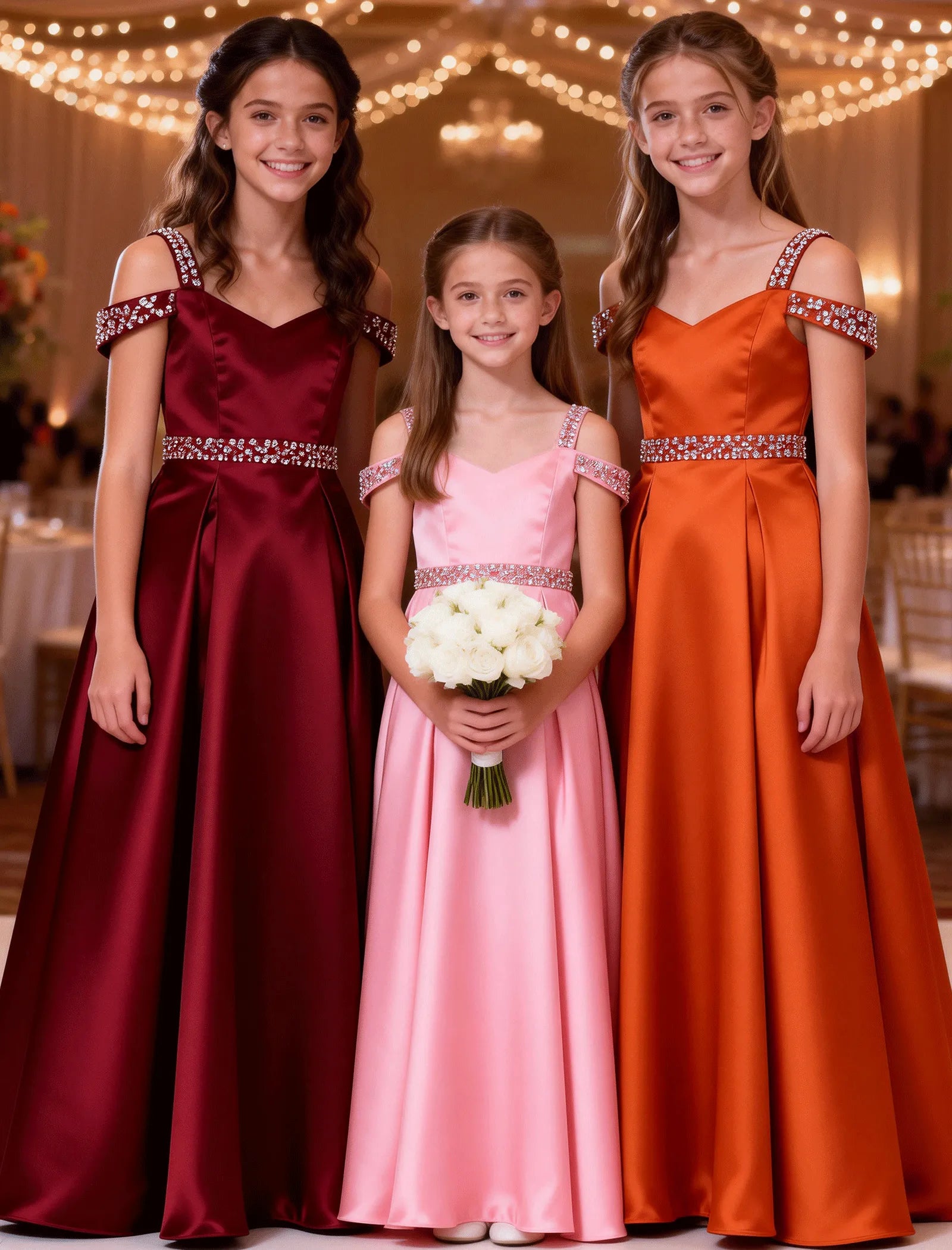 Pearl Blossom Satin Junior Gown