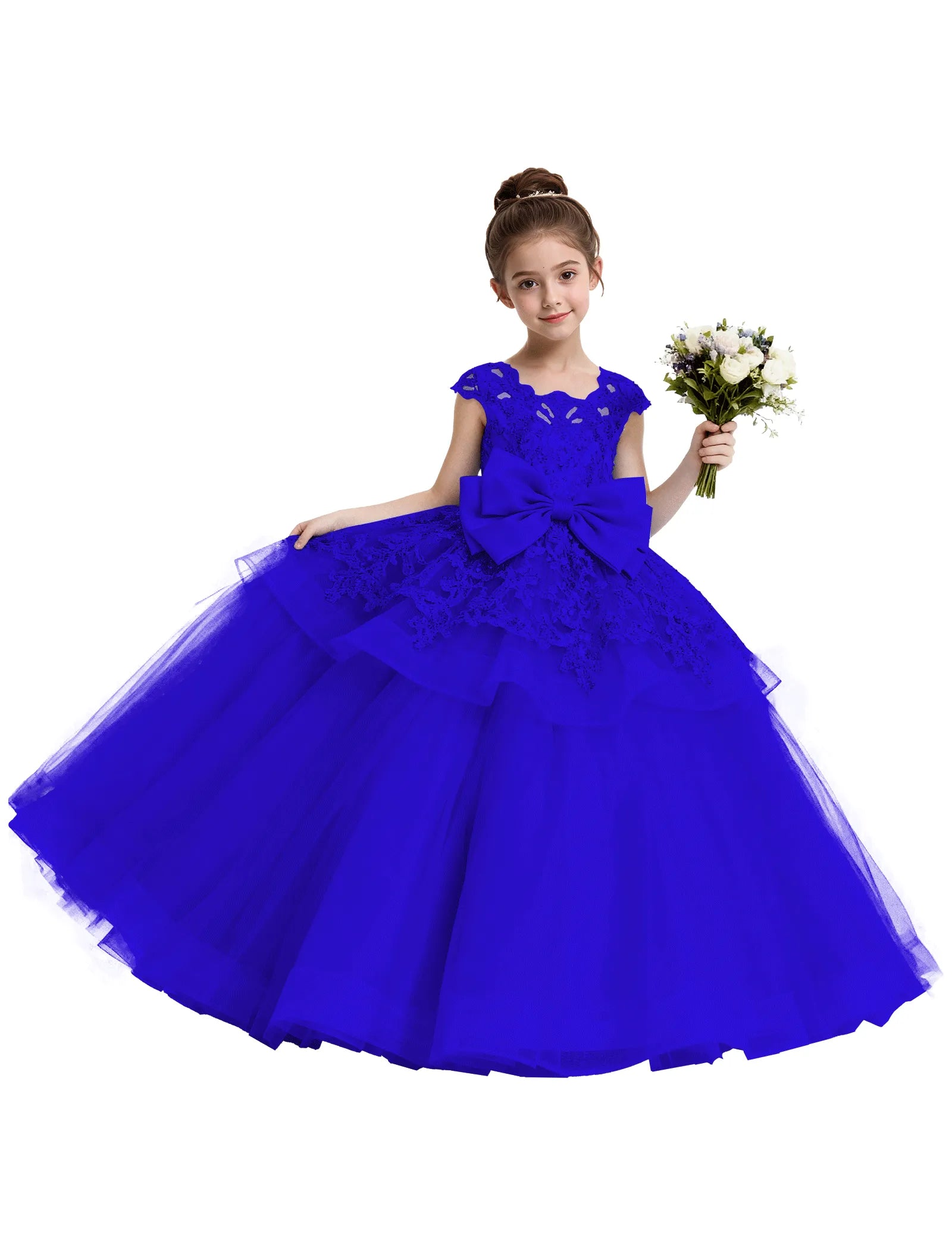 Lace Tulle Flower Girl Dress with Big Bow