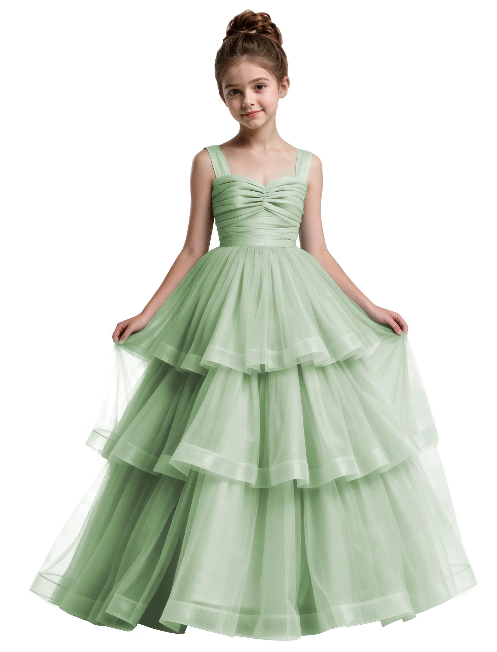 Layered Tulle Princess Ball Gown With Bow Back