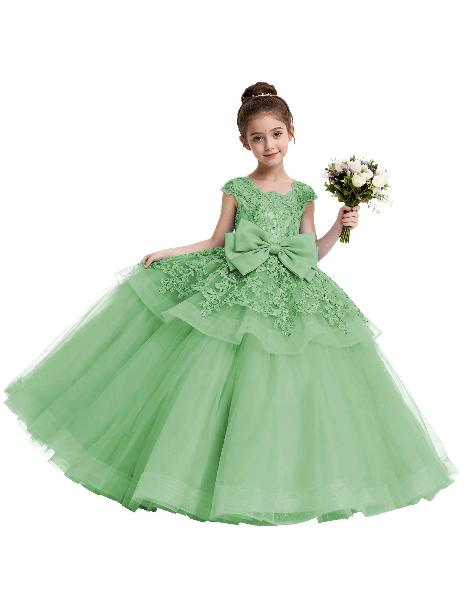 Lace Tulle Flower Girl Dress with Big Bow