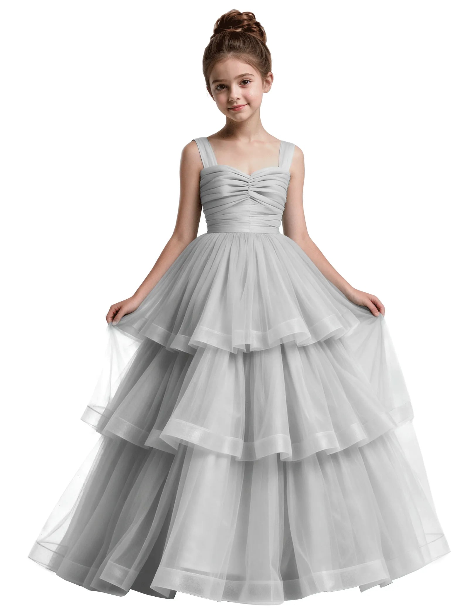 Layered Tulle Princess Ball Gown With Bow Back