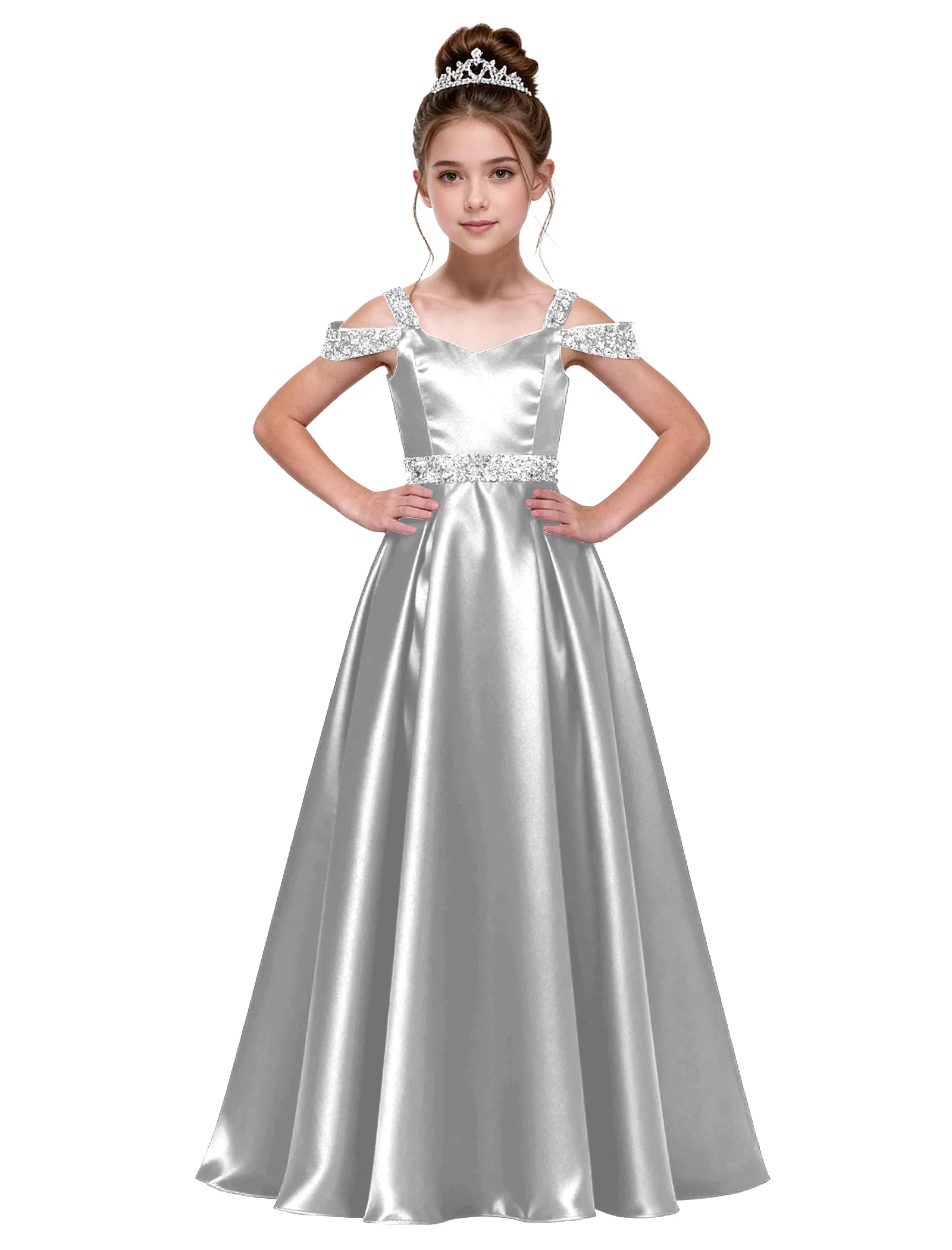Pearl Blossom Satin Junior Gown