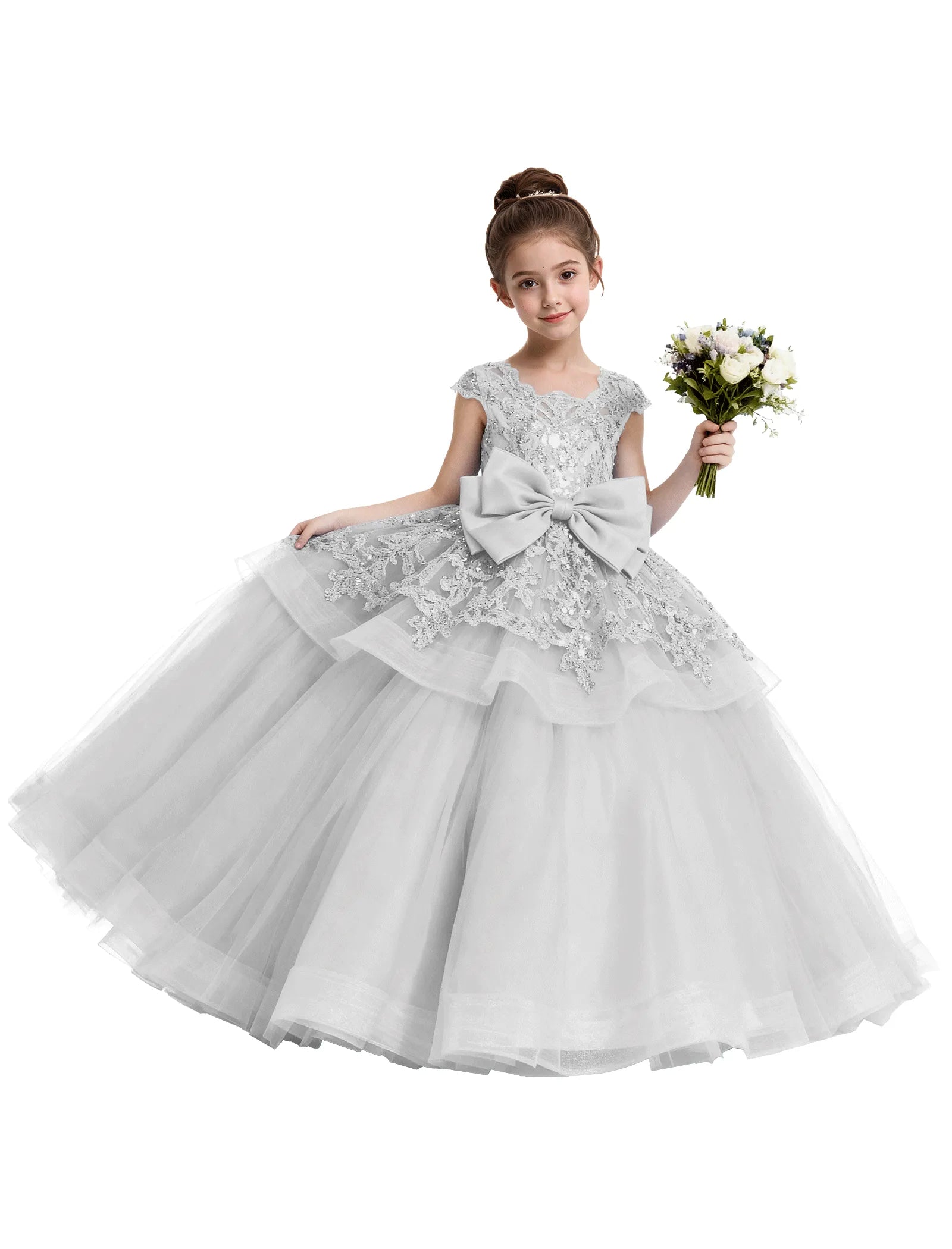 Lace Tulle Flower Girl Dress with Big Bow