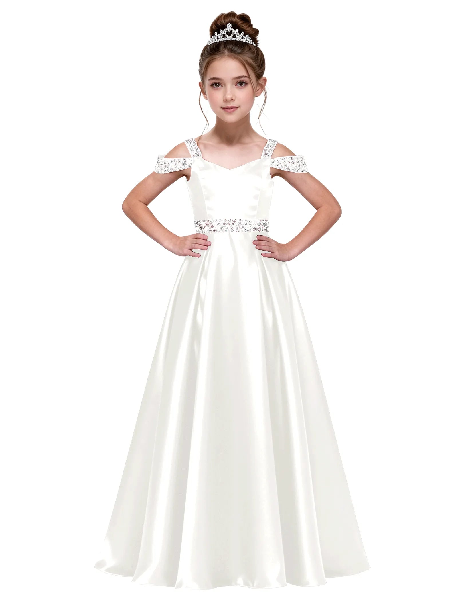 Pearl Blossom Satin Junior Gown