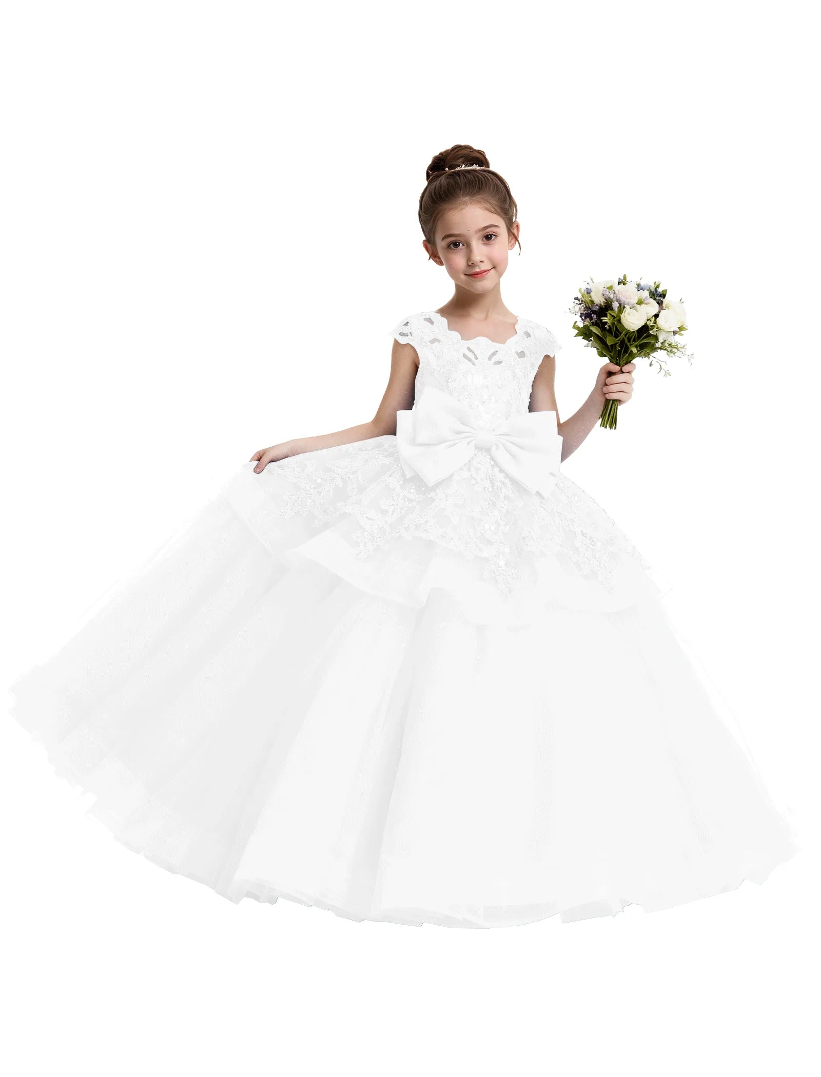 Lace Tulle Flower Girl Dress with Big Bow