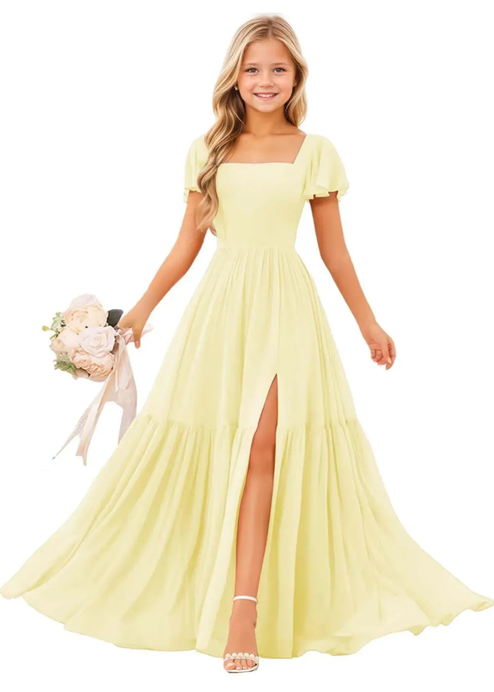 Elegant Blush Flower Girl Dress with Slit & Long Sleeves | Fynony Elegant Blush Flower Girl Dress with Slit & Long Sleeves | Fynony