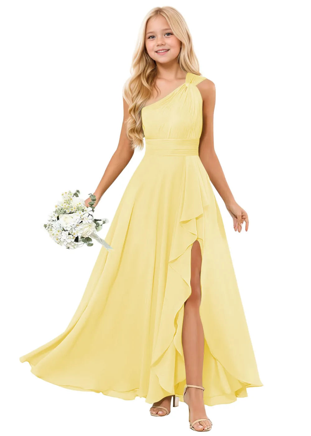 Long One-Shoulder Flower Girl Dress Junior Bridesmaid Gown for Girls | Fynony Long One-Shoulder Flower Girl Dress Junior Bridesmaid Gown for Girls | Fynony