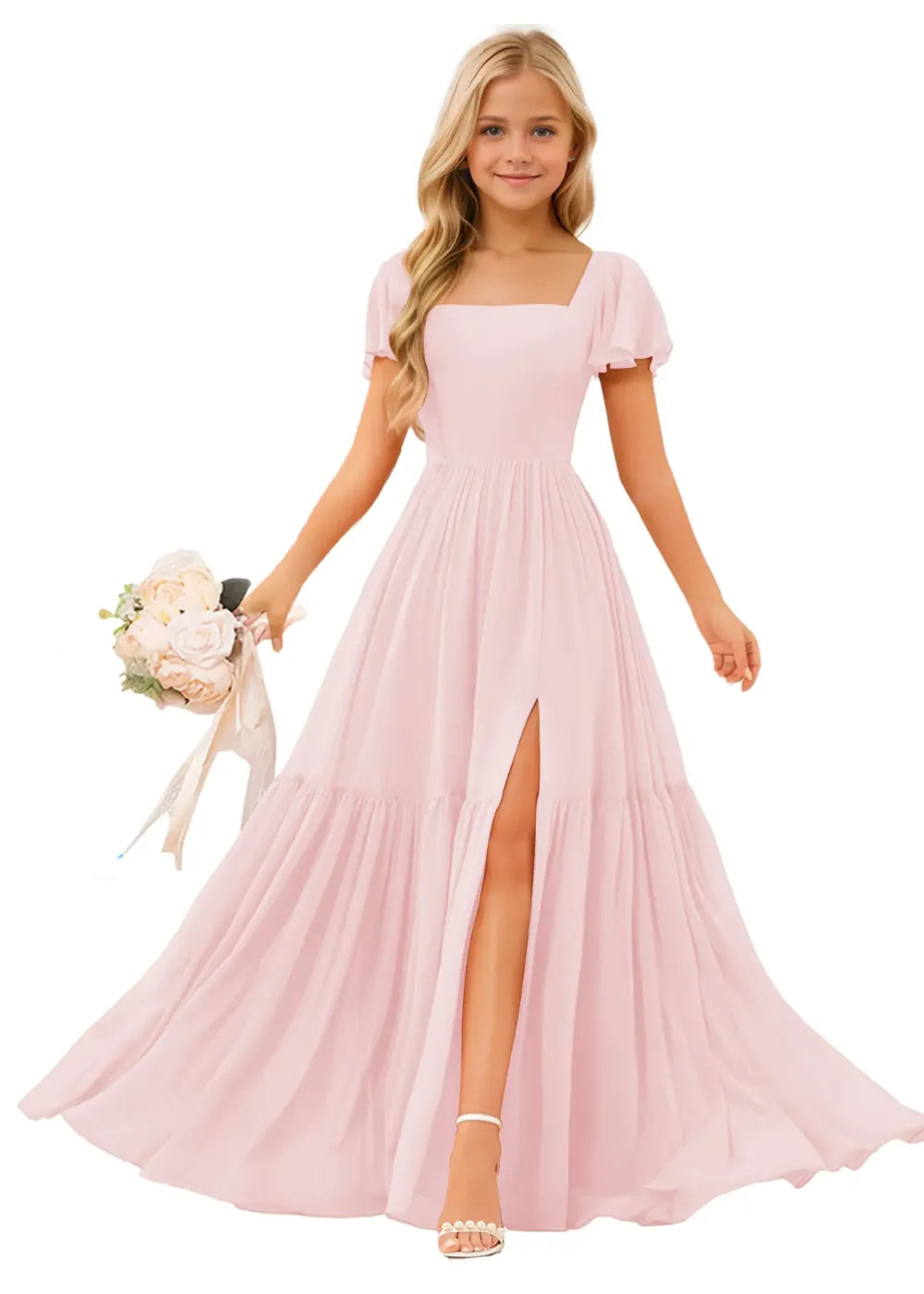 Short Sleeve Chiffon Maxi Dress for Flower Girls