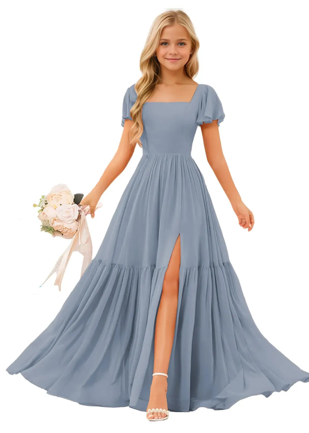 Ivory Flower Girl Dresses with Square Neck and Elegant Slit Ivory Flower Girl Dresses with Square Neck and Elegant Slit