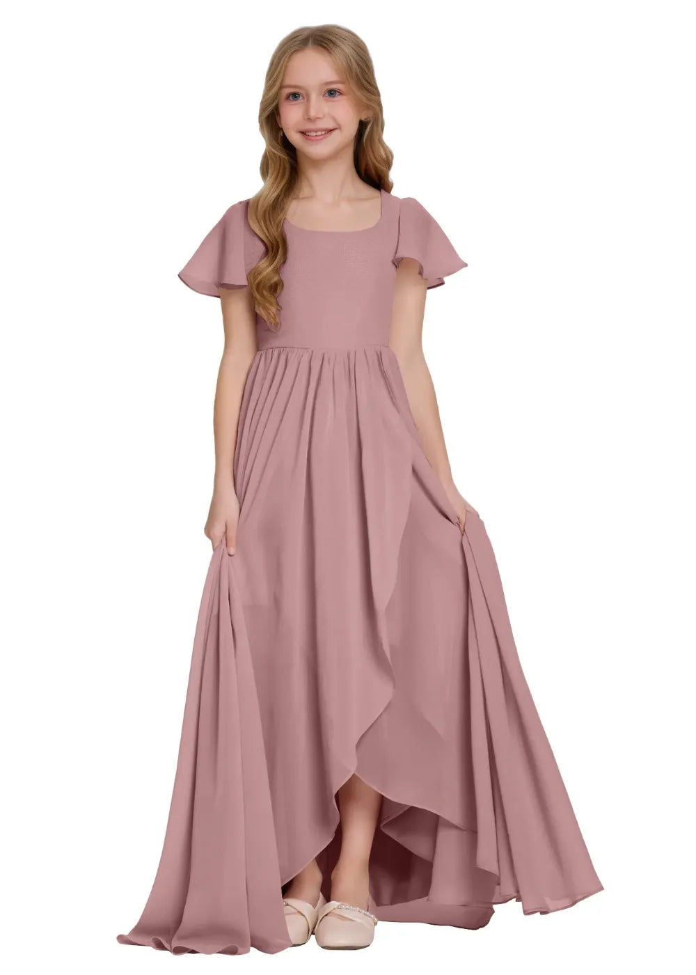 Elegant Square Neck Chiffon Maxi Dress