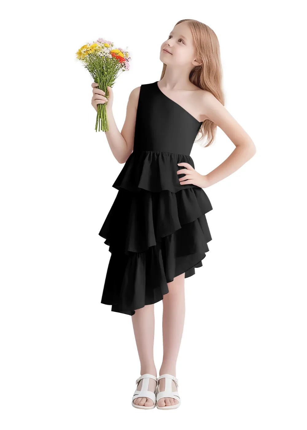 Twirl Belle One-Shoulder Ruffle Dress