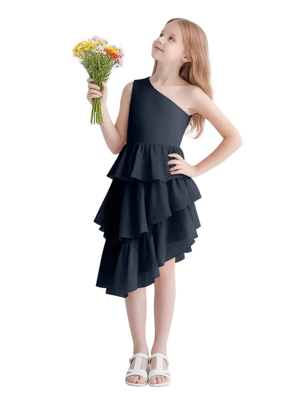 Twirl Belle One-Shoulder Ruffle Dress