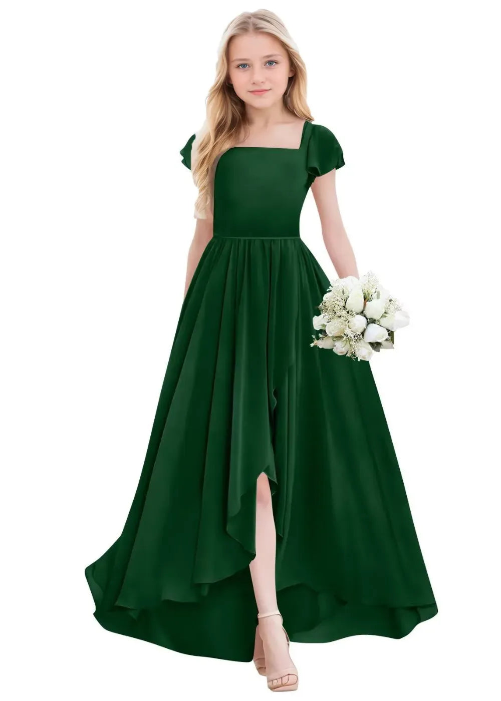 Elegant Square Neck Chiffon Maxi Dress