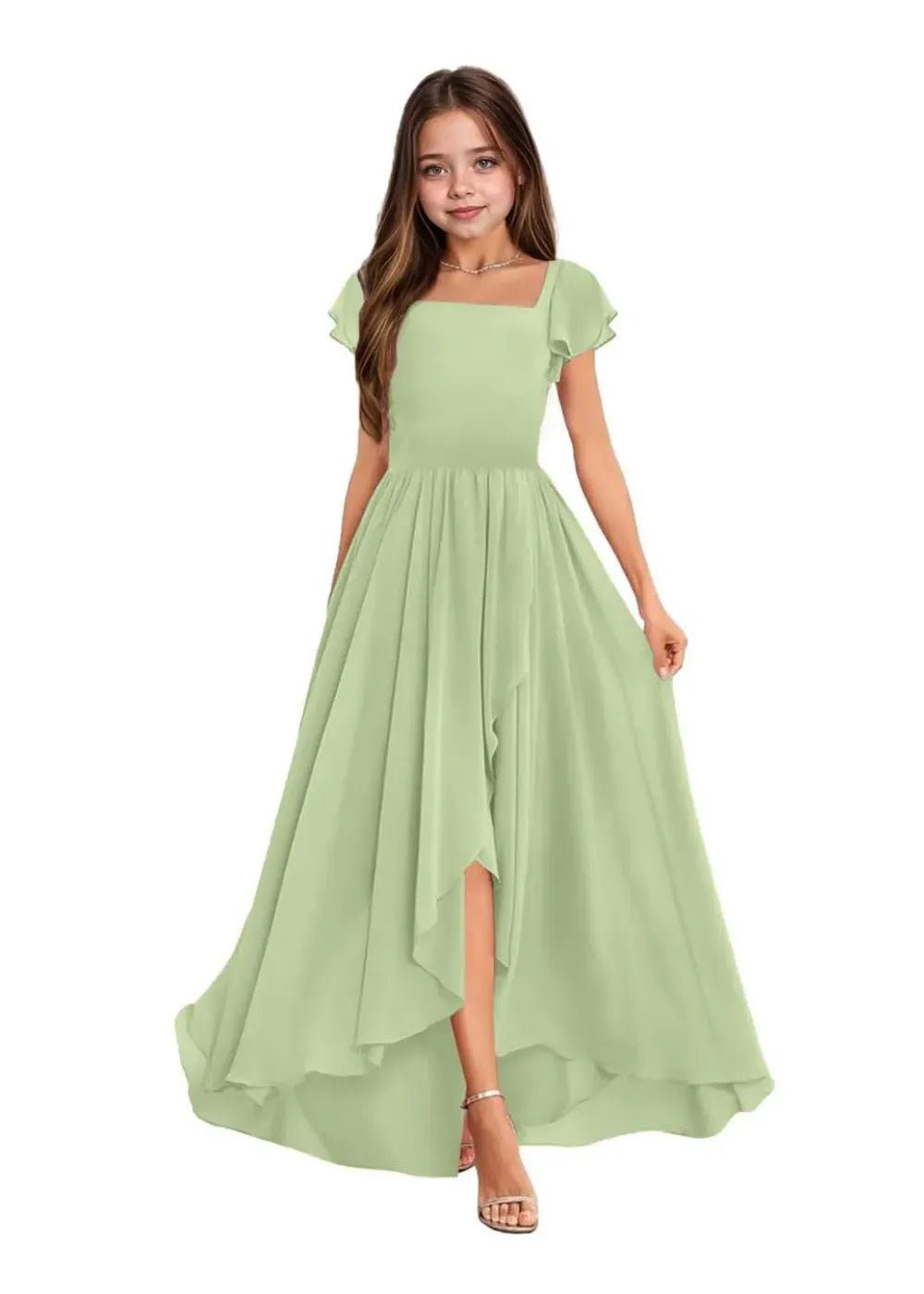 Square Neck A-Line Wedding Dress | Green Junior Bridesmaid Dress | Fynony Square Neck A-Line Wedding Dress | Green Junior Bridesmaid Dress | Fynony