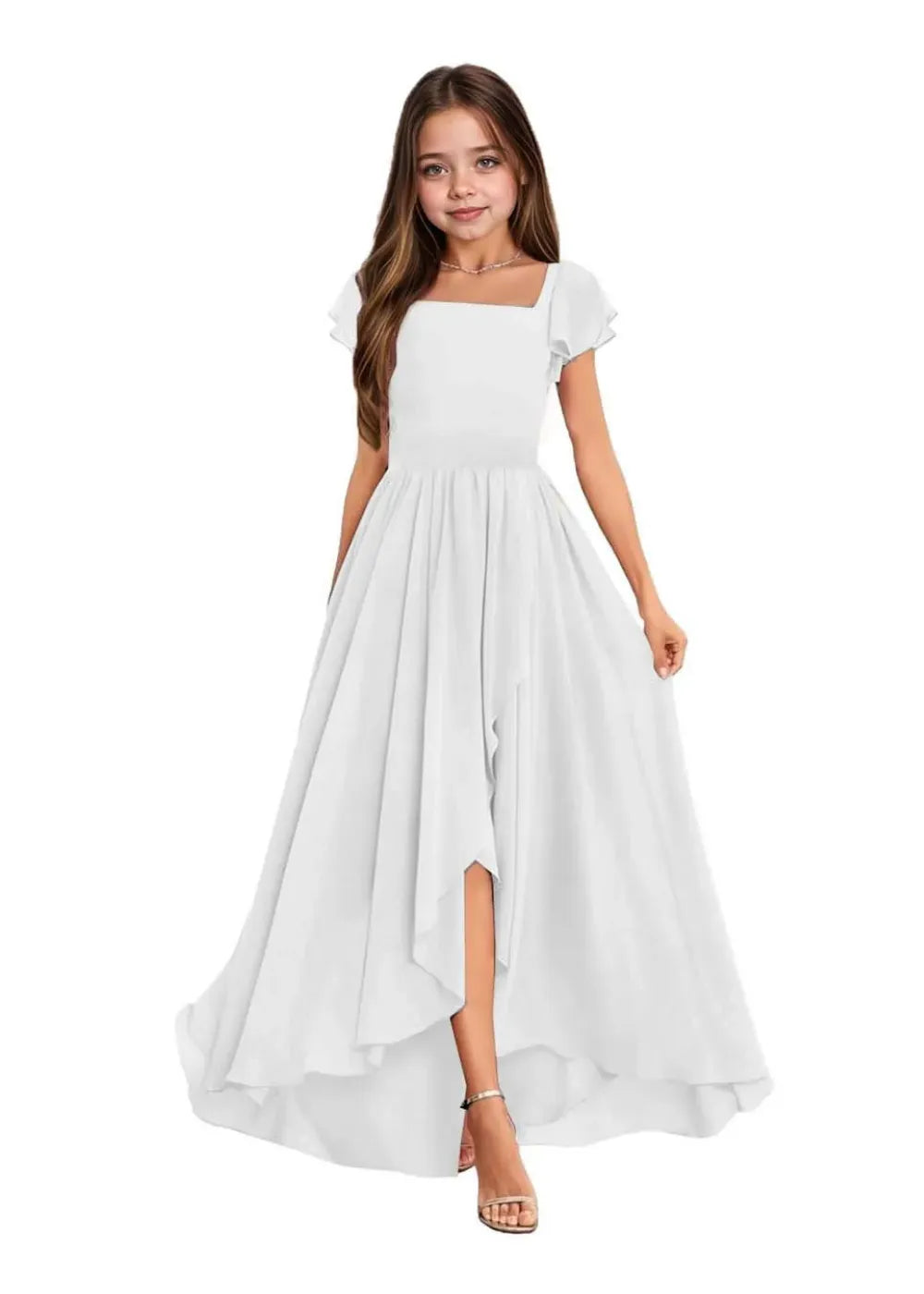 Elegant Square Neck Chiffon Maxi Dress