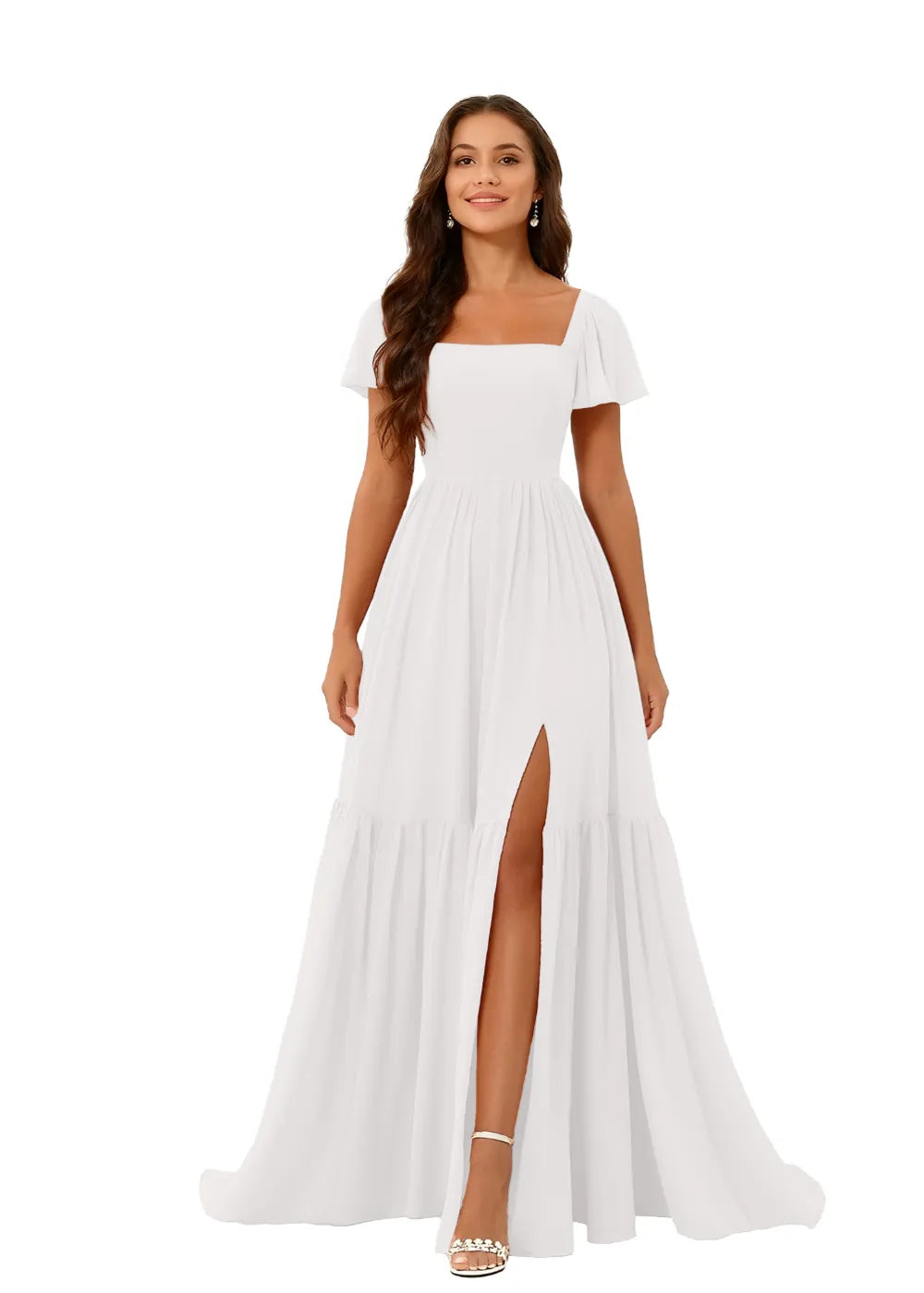 Square Neck Flowy Chiffon Bridesmaid Dress