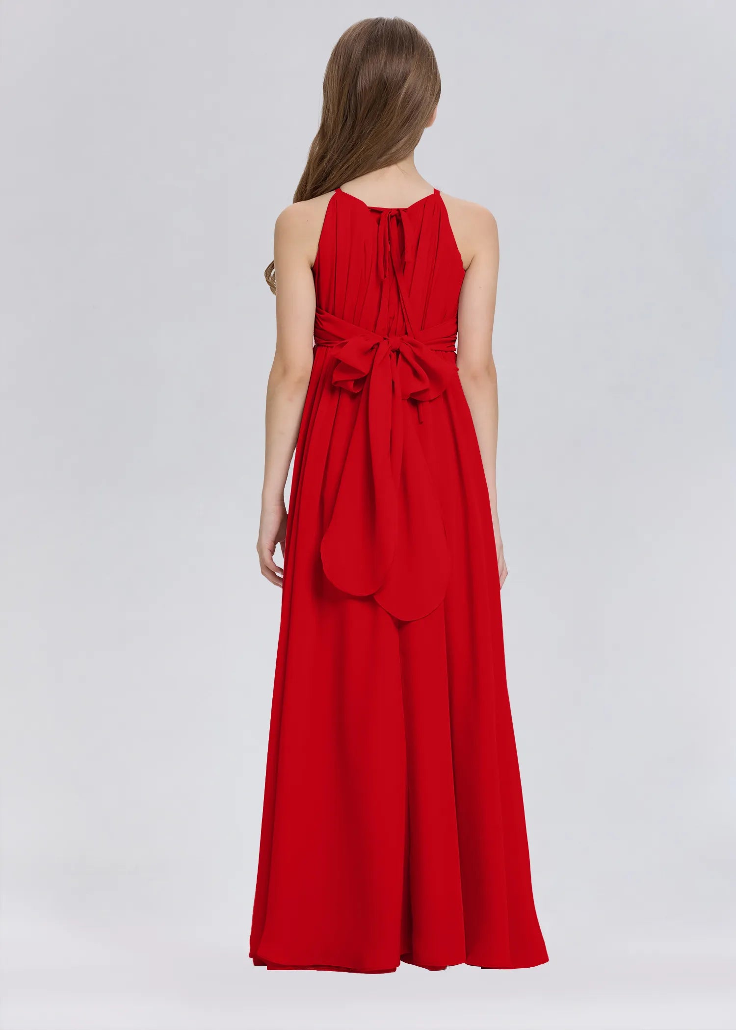 Stylish A-Line Halter Chiffon Flower Girl Dress-Red