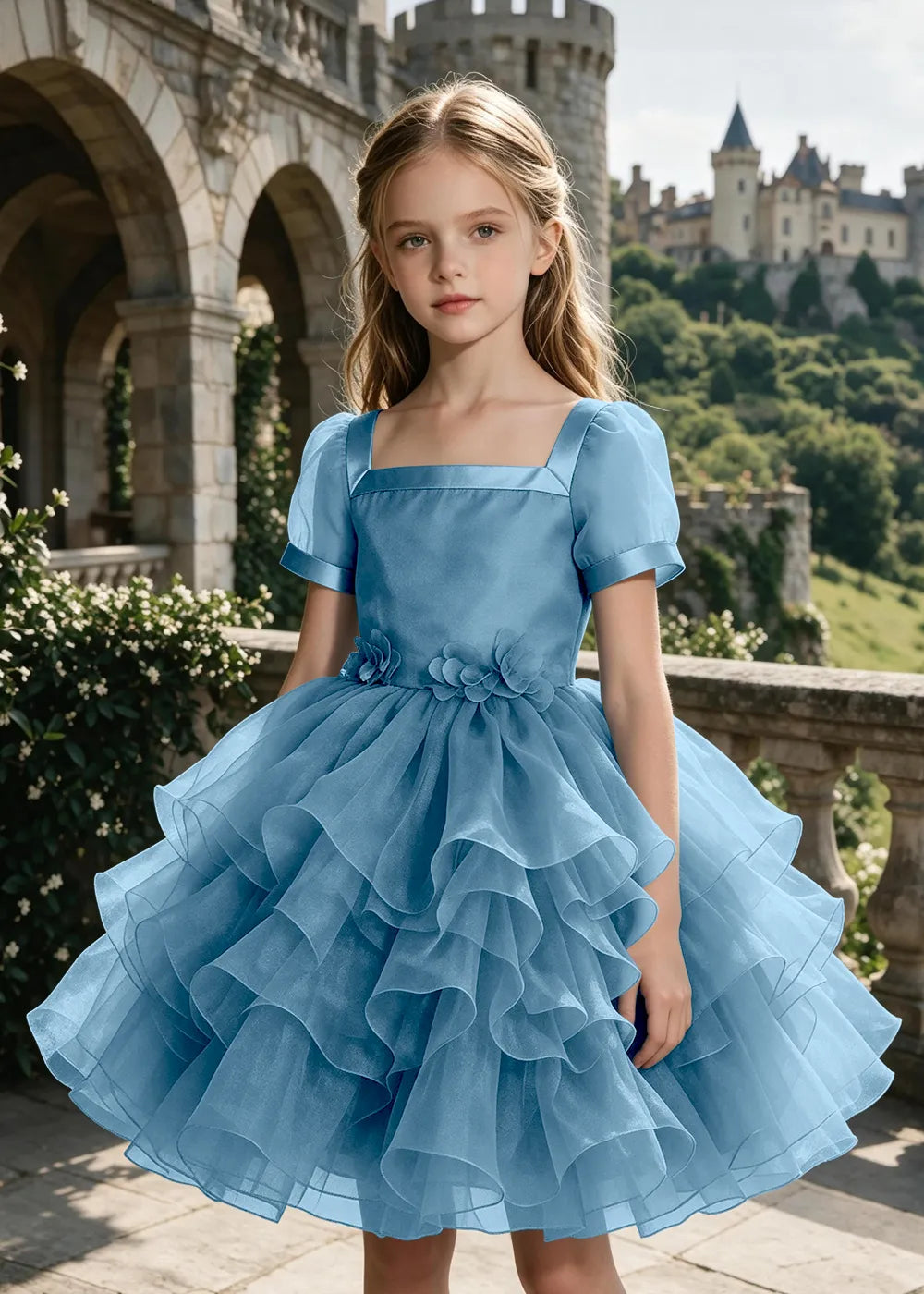 3D Floral Ruffle Tulle Party Dress for Girls