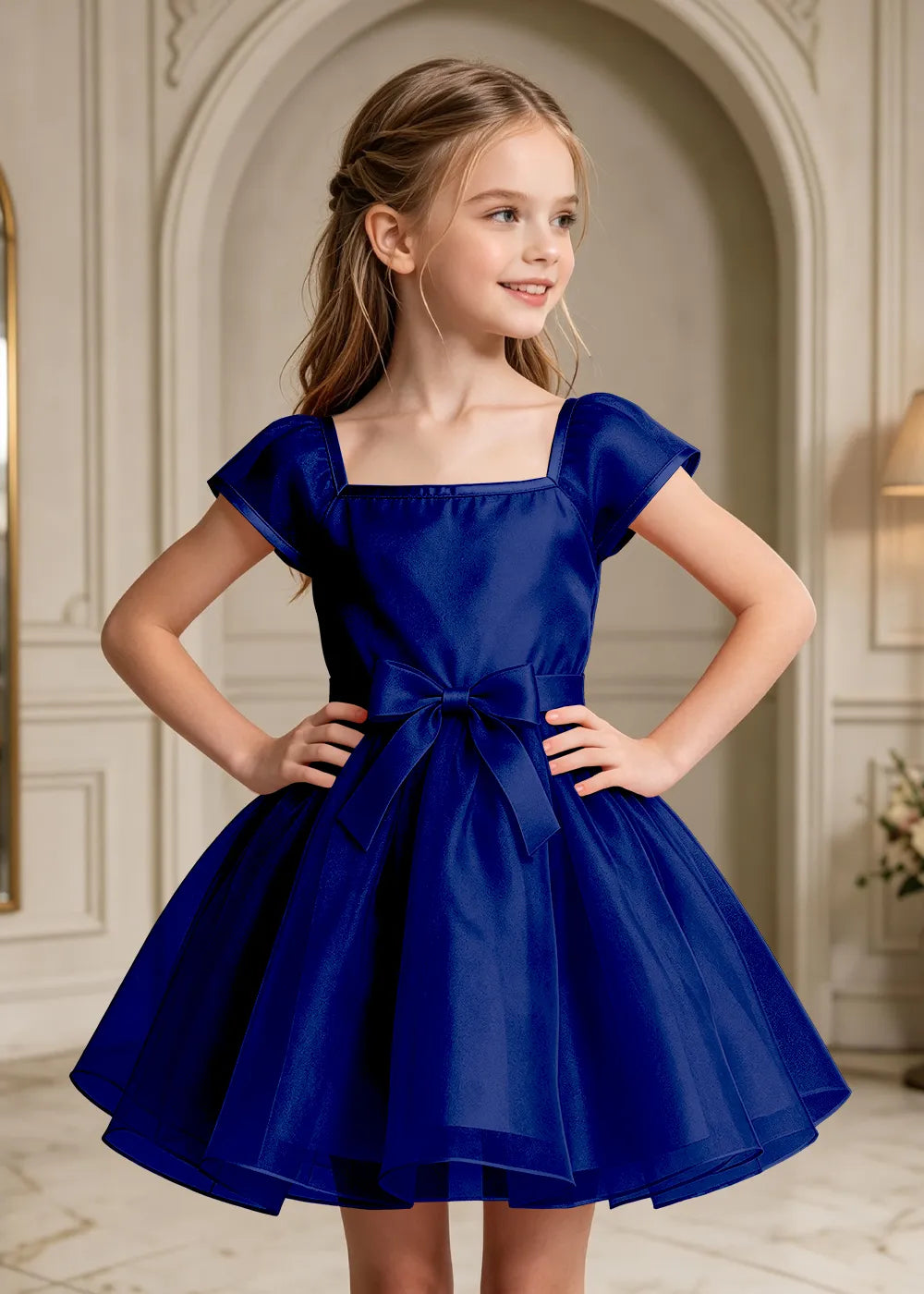 Flutter Sleeve Junior Bridesmaid Satin Dress