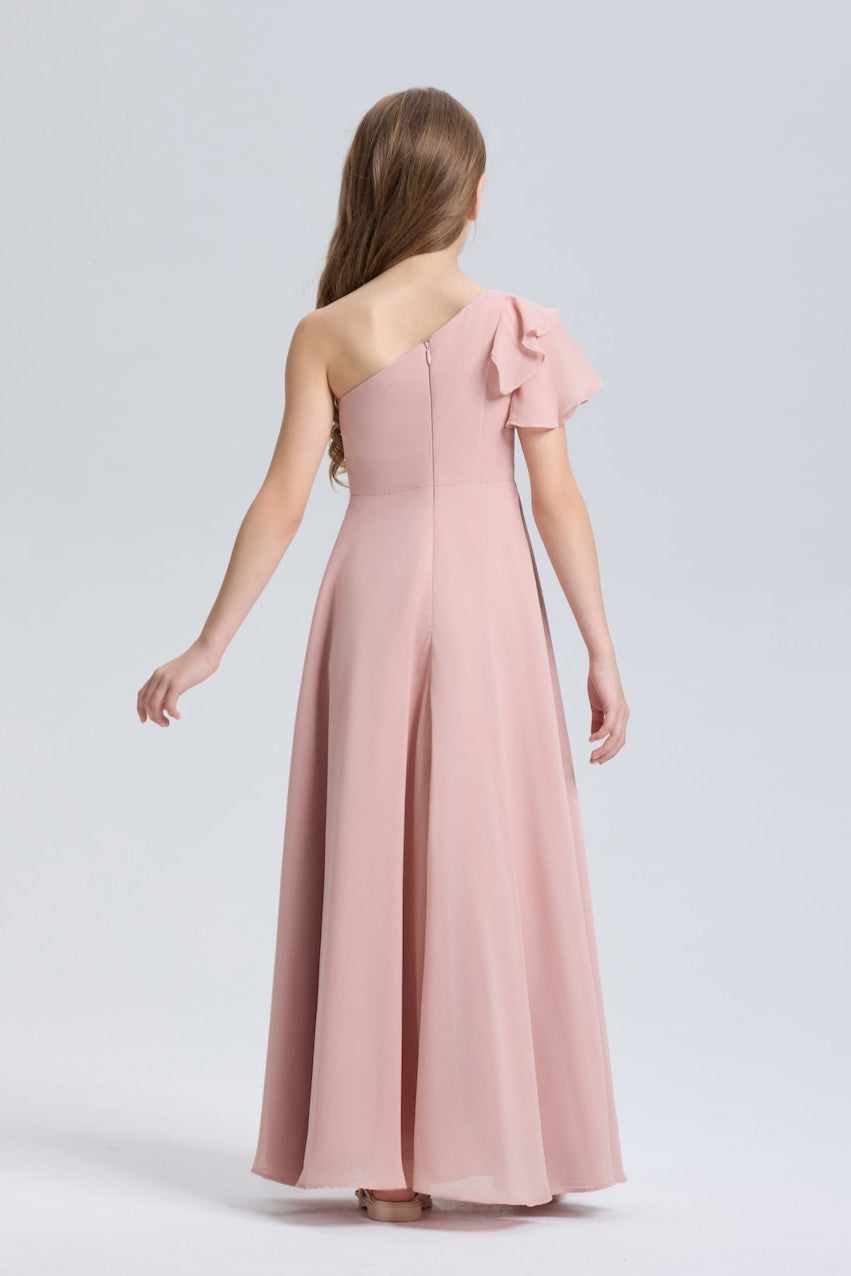 One-Shoulder Ruffle Chiffon Flower Girl Dress