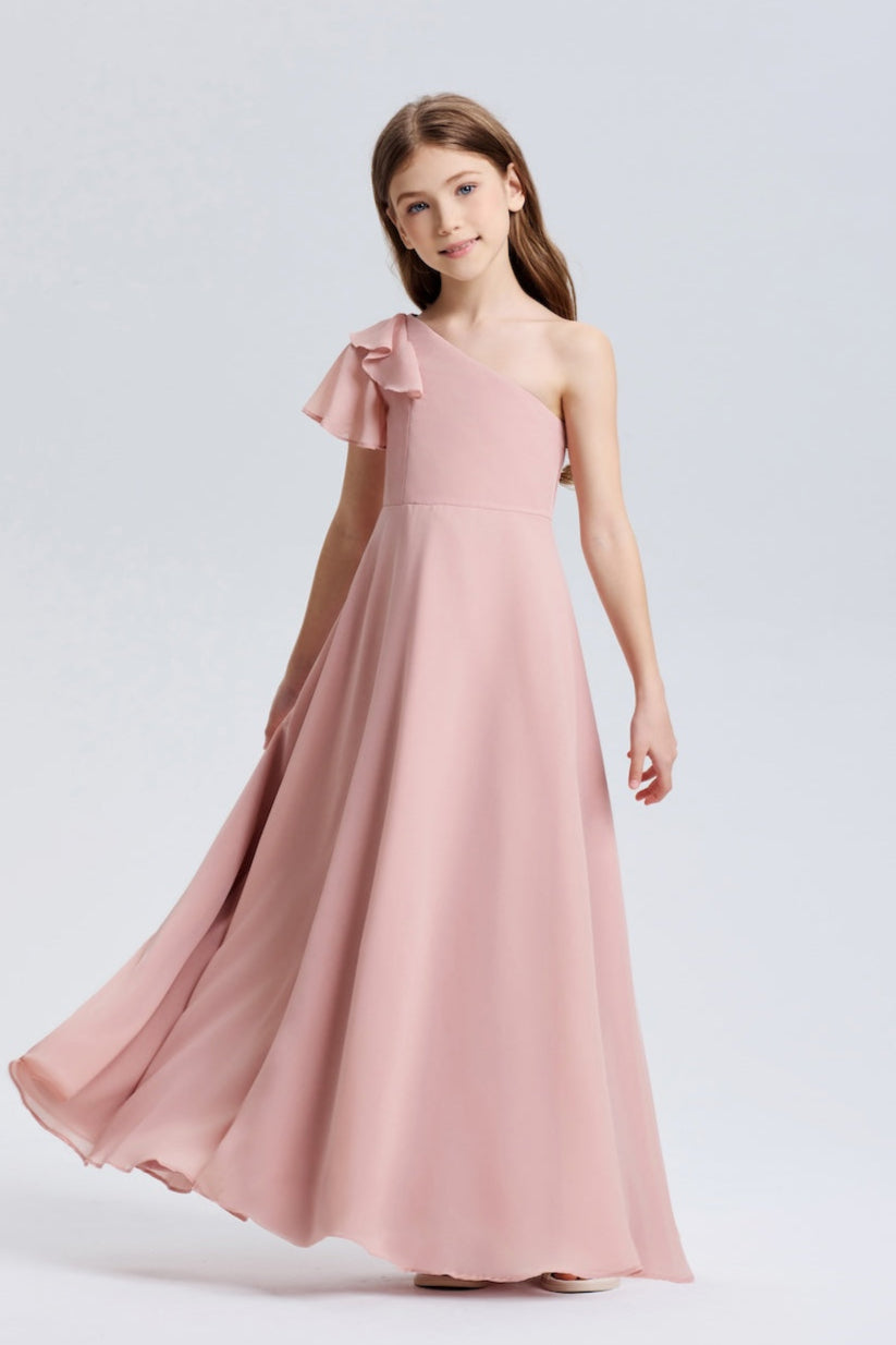 One-Shoulder Ruffle Chiffon Flower Girl Dress