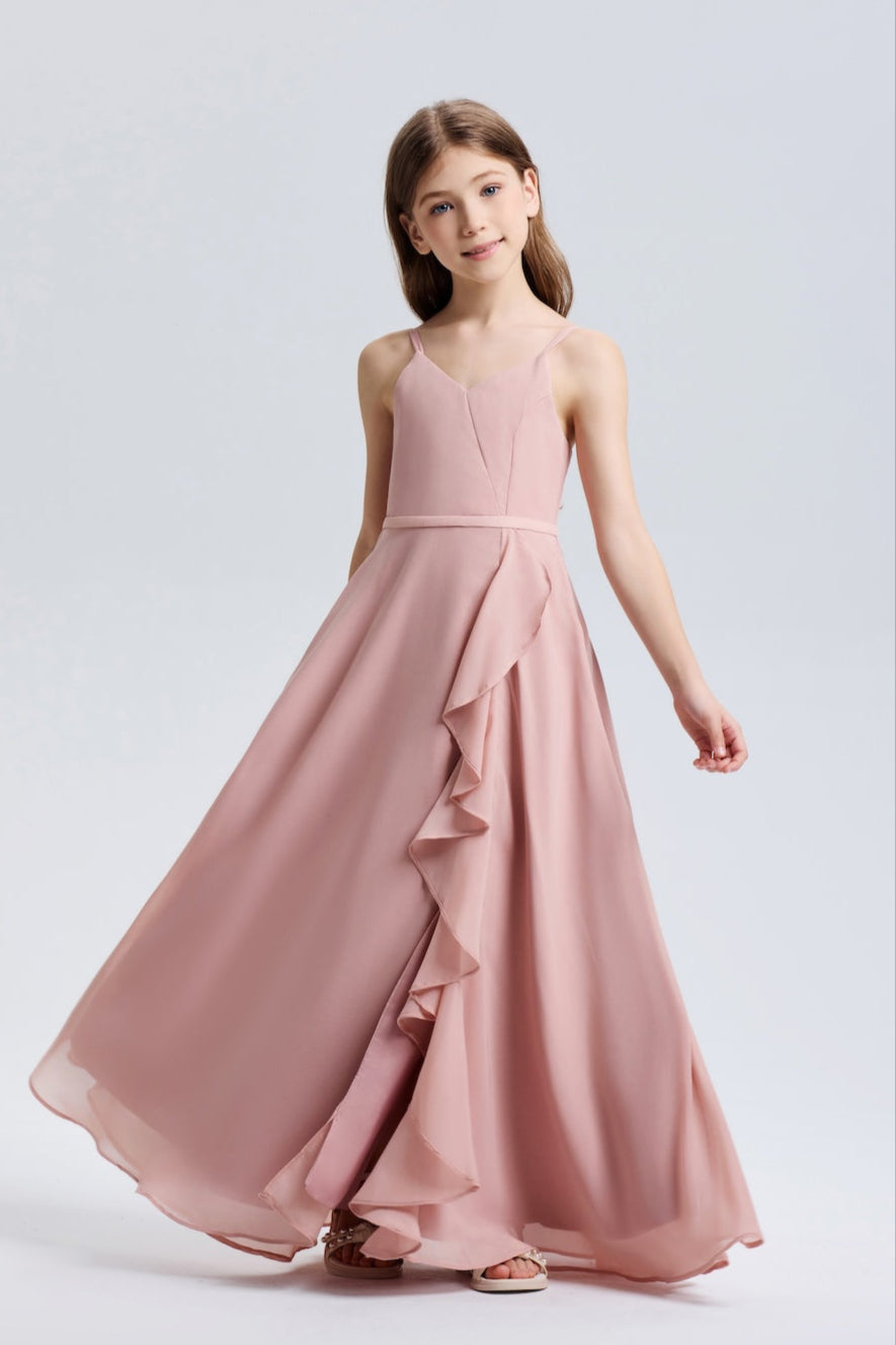 Spaghetti Straps Ruffle Chiffon Flower Girl Dress