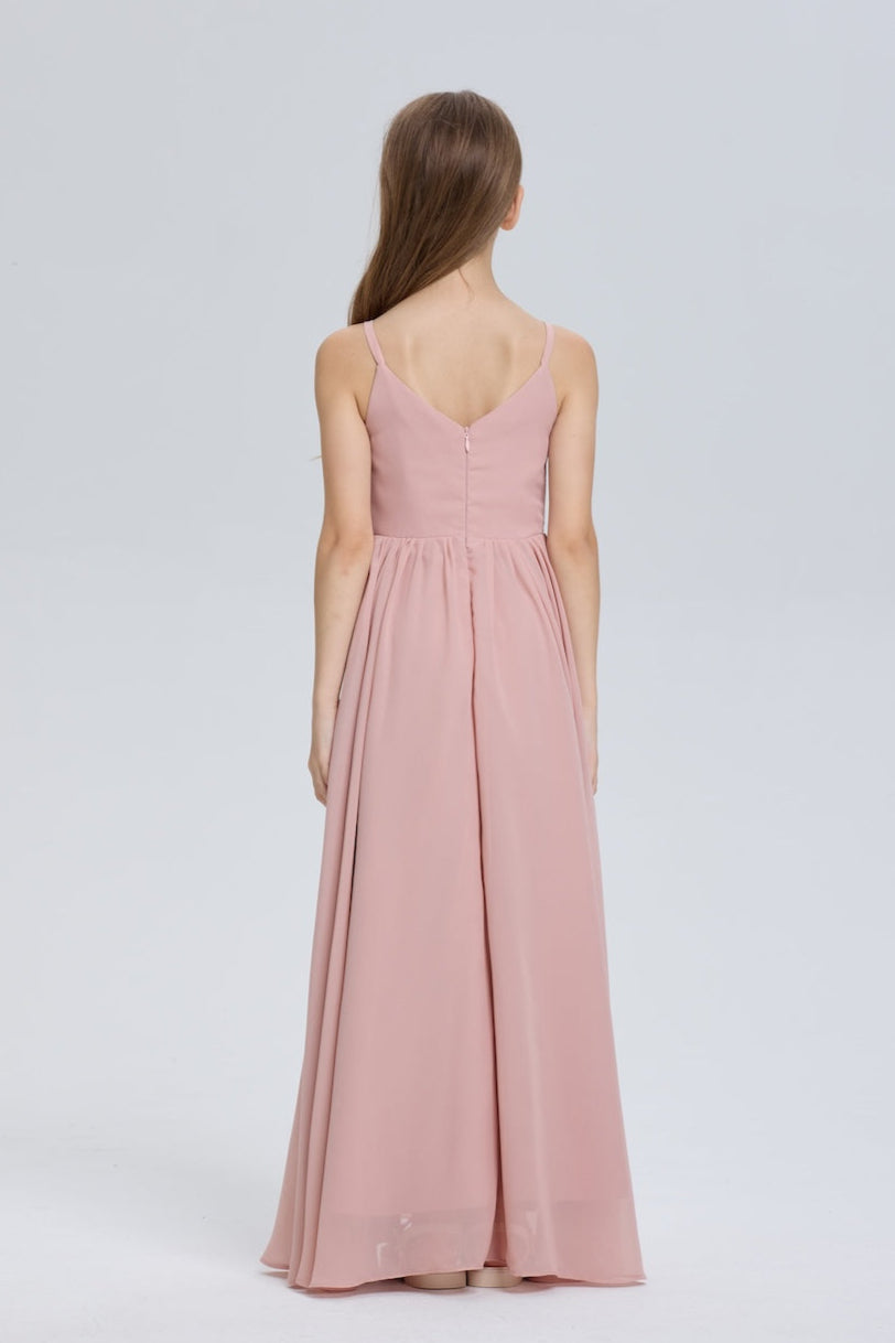 Spaghetti Straps V-Neck Chiffon Flower Girl Dress