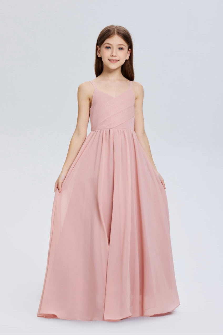 Spaghetti Straps V-Neck Chiffon Flower Girl Dress