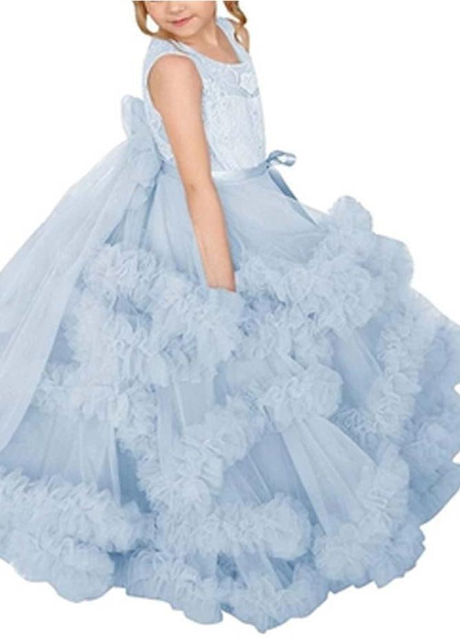 Lace Puffy Pleated Tulle Pageant Princess Gown